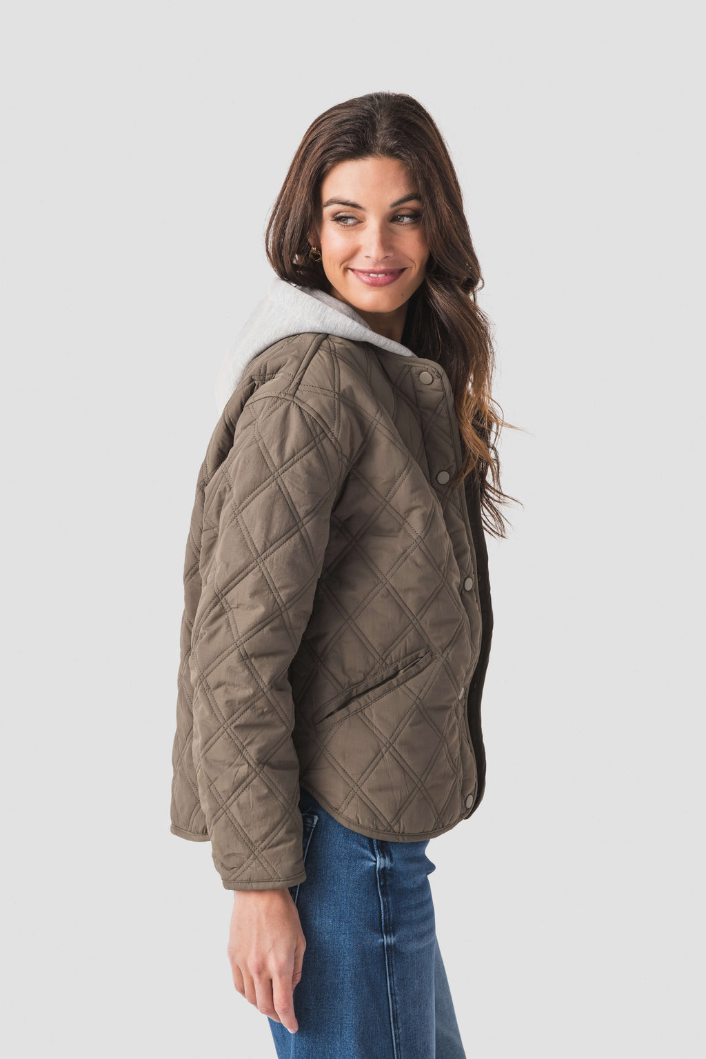 En Creme Quilted Jacket Hoodie