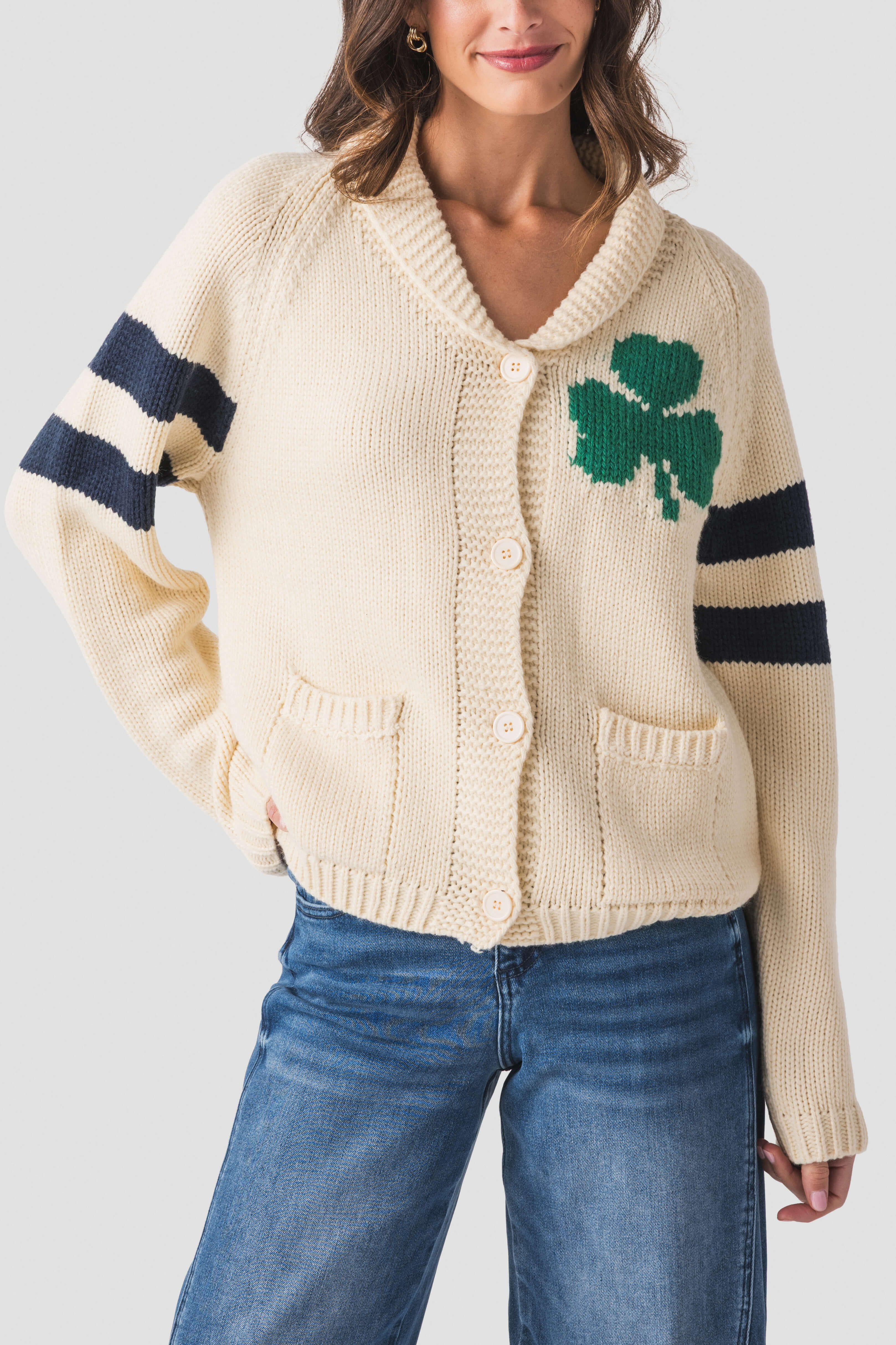 Pink Pineapple Irish Striped Varsity Cardigan