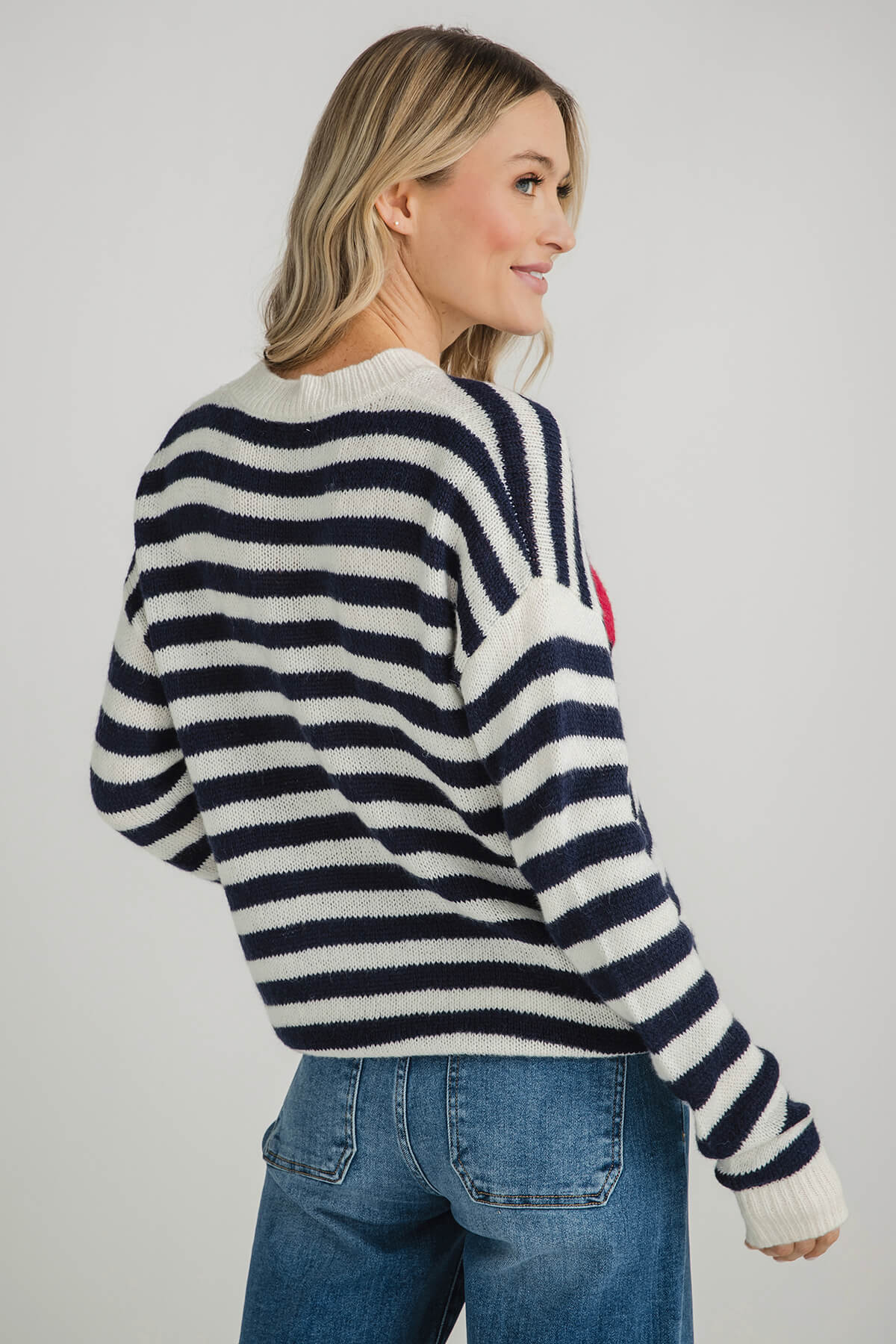 Cezele Heart Stripe Long Sleeve Sweater