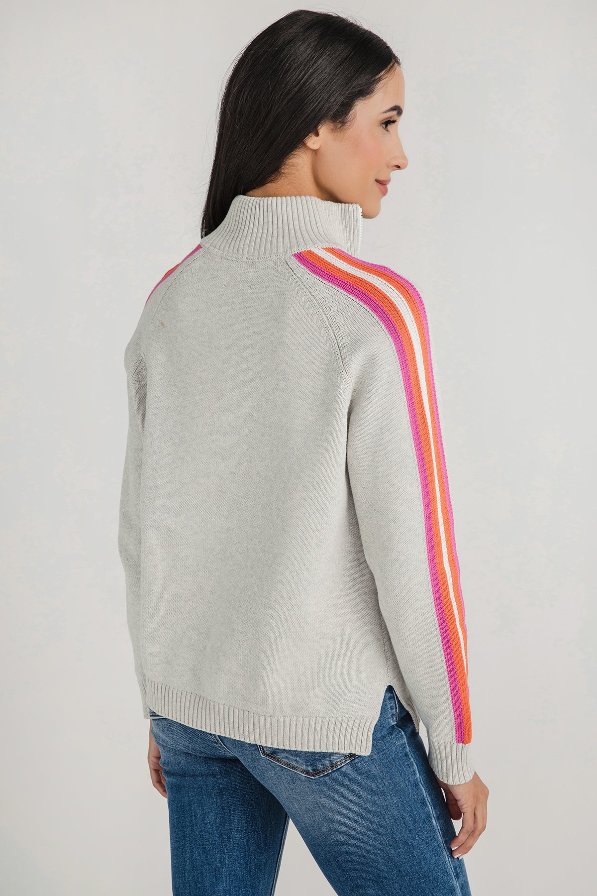 Pink Pineapple 1/2 Zip Stripe Sleeve Sweater