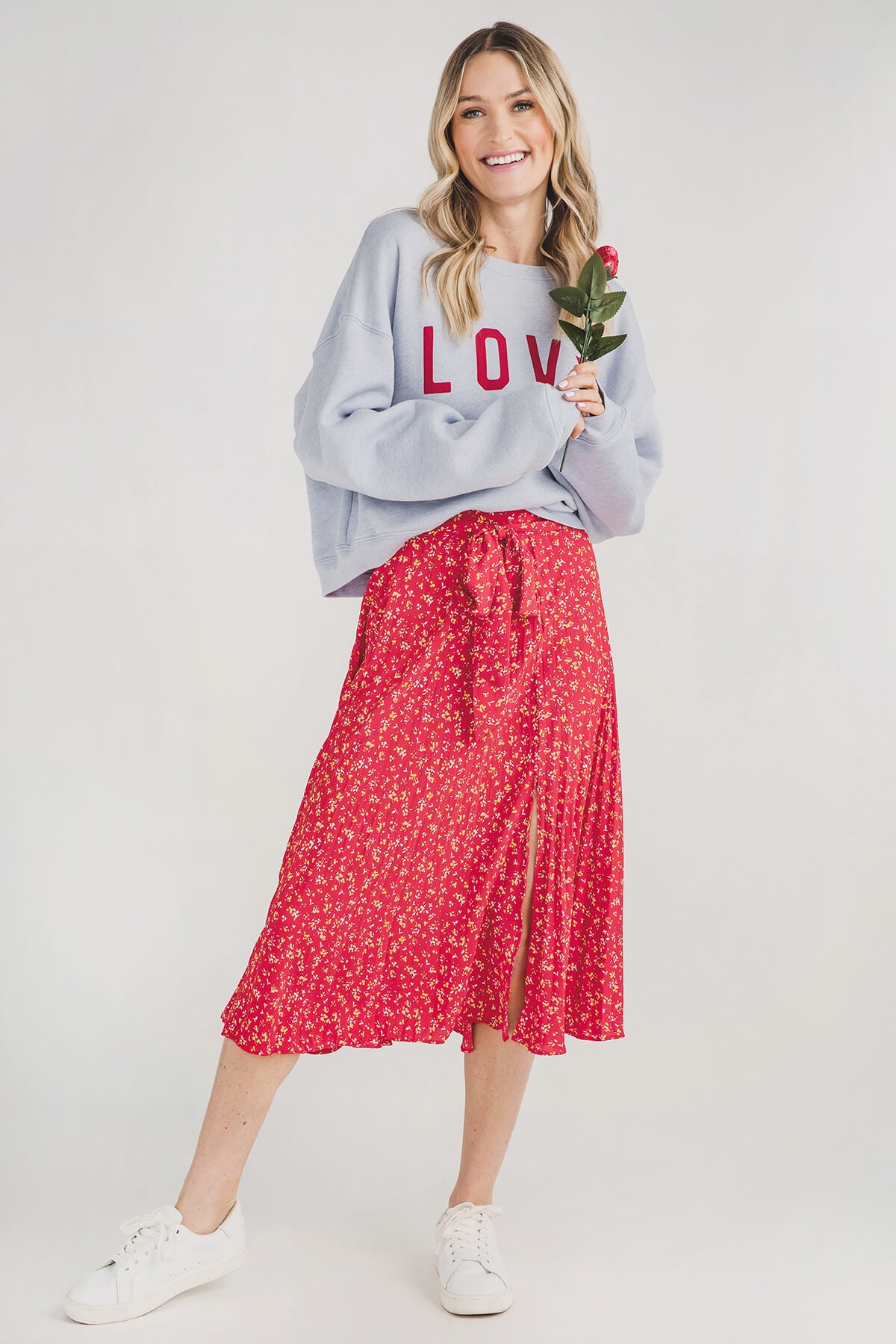 Skies are Blue Ditsy Floral Print Pleated Skirt