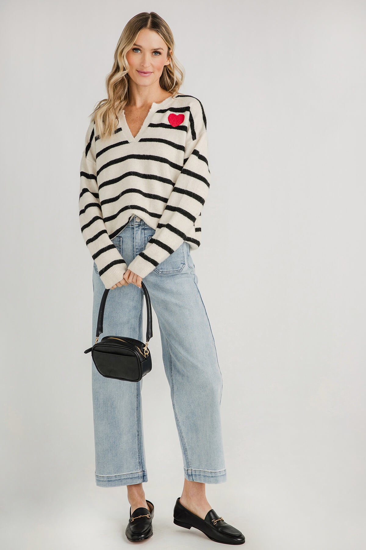 Sweet Lovely Striped Sweater with Heart Patch