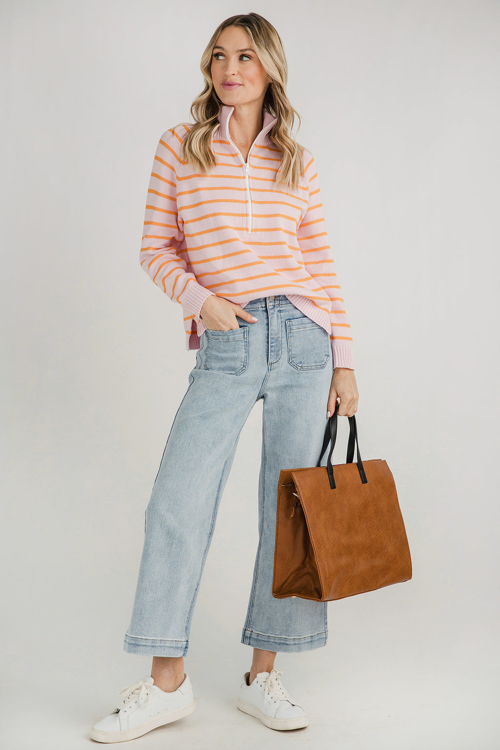 Pink Pineapple 1/2 Zip Stripe Sweater