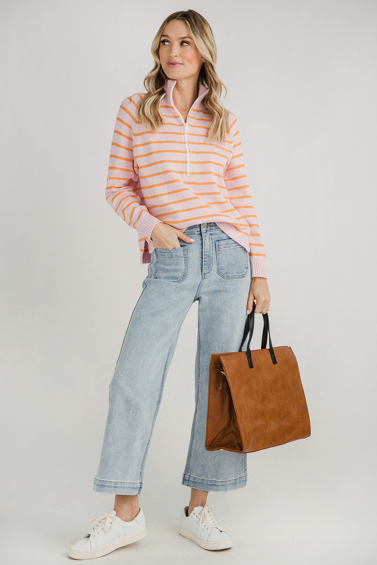 Pink Pineapple 1/2 Zip Stripe Sweater