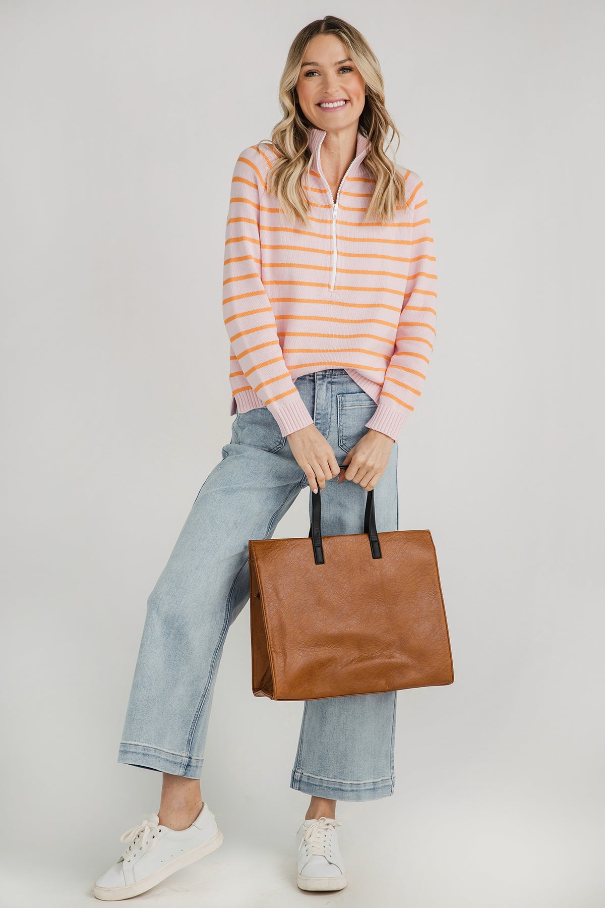 Pink Pineapple 1/2 Zip Stripe Sweater