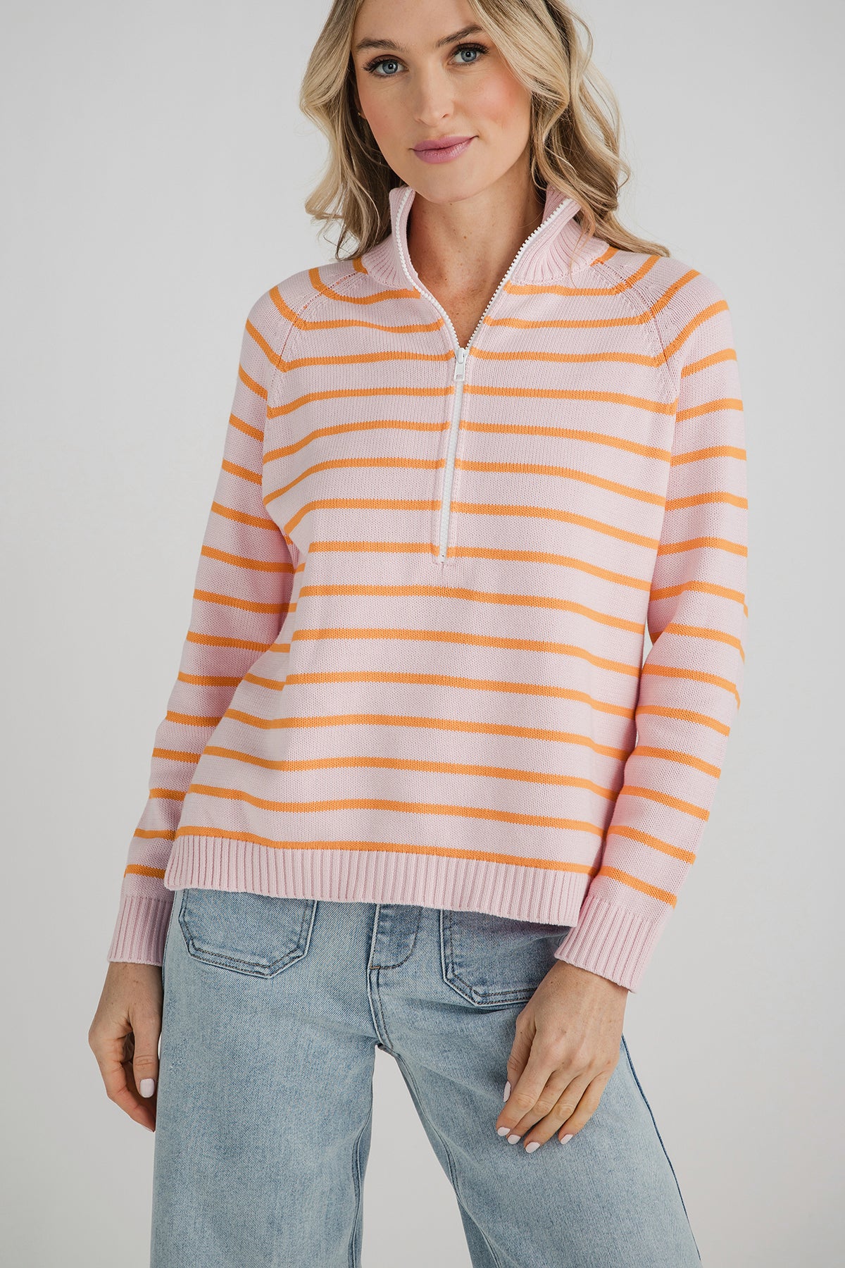 Pink Pineapple 1/2 Zip Stripe Sweater