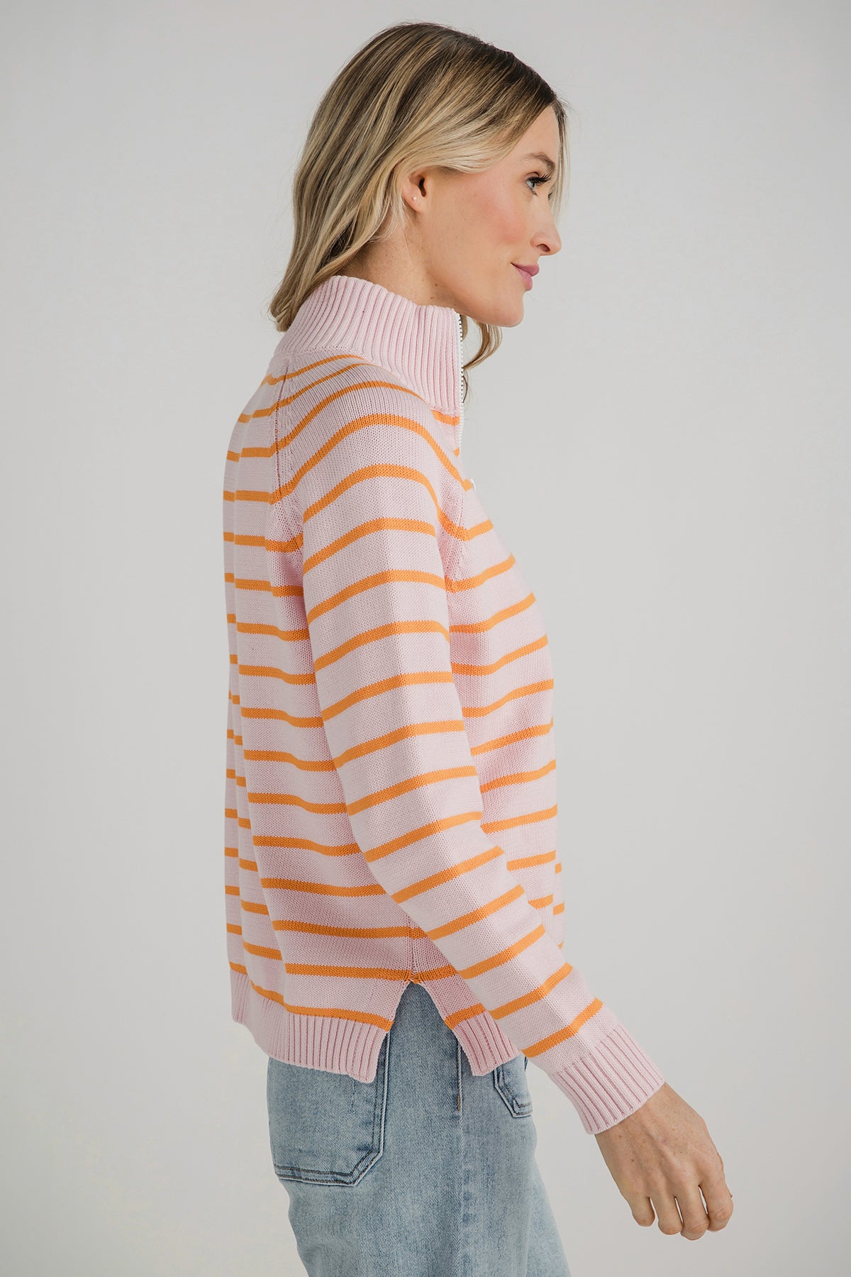 Pink Pineapple 1/2 Zip Stripe Sweater