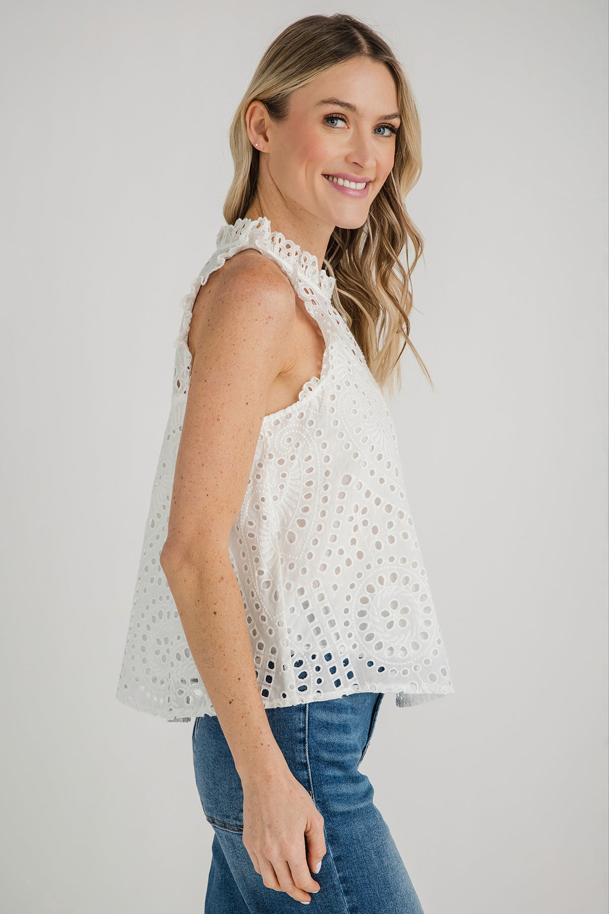 Skies Are Blue Sleeveless Eyelet Lace Top