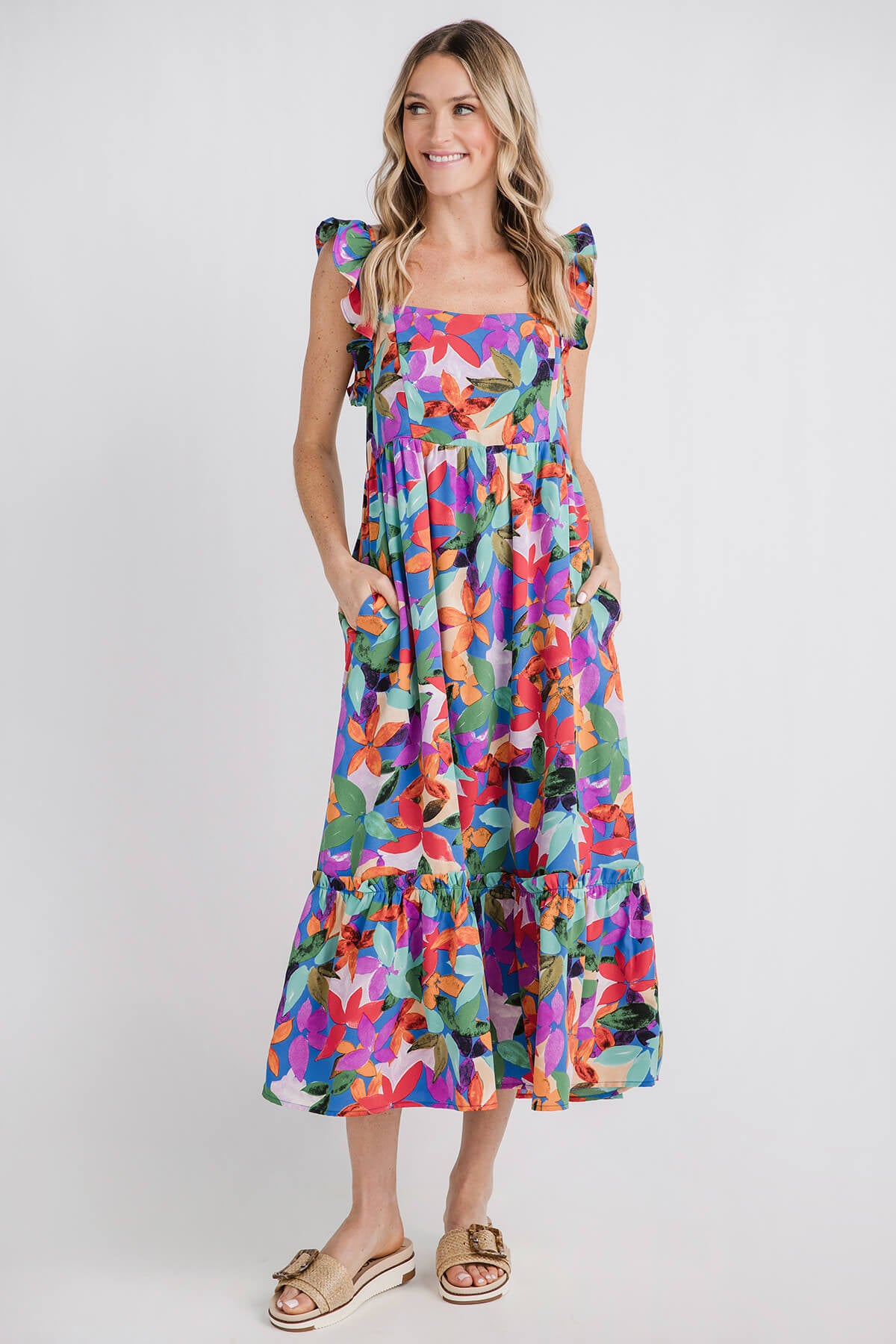 ASOS DESIGN tiered ruffle maxi dress with tie back in vintage