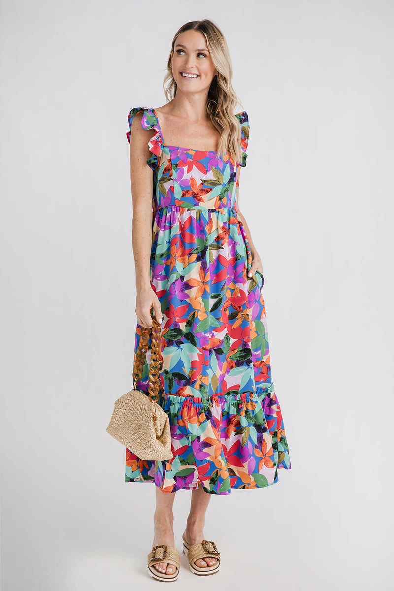 Eesome Floral Print Square Neck Dress