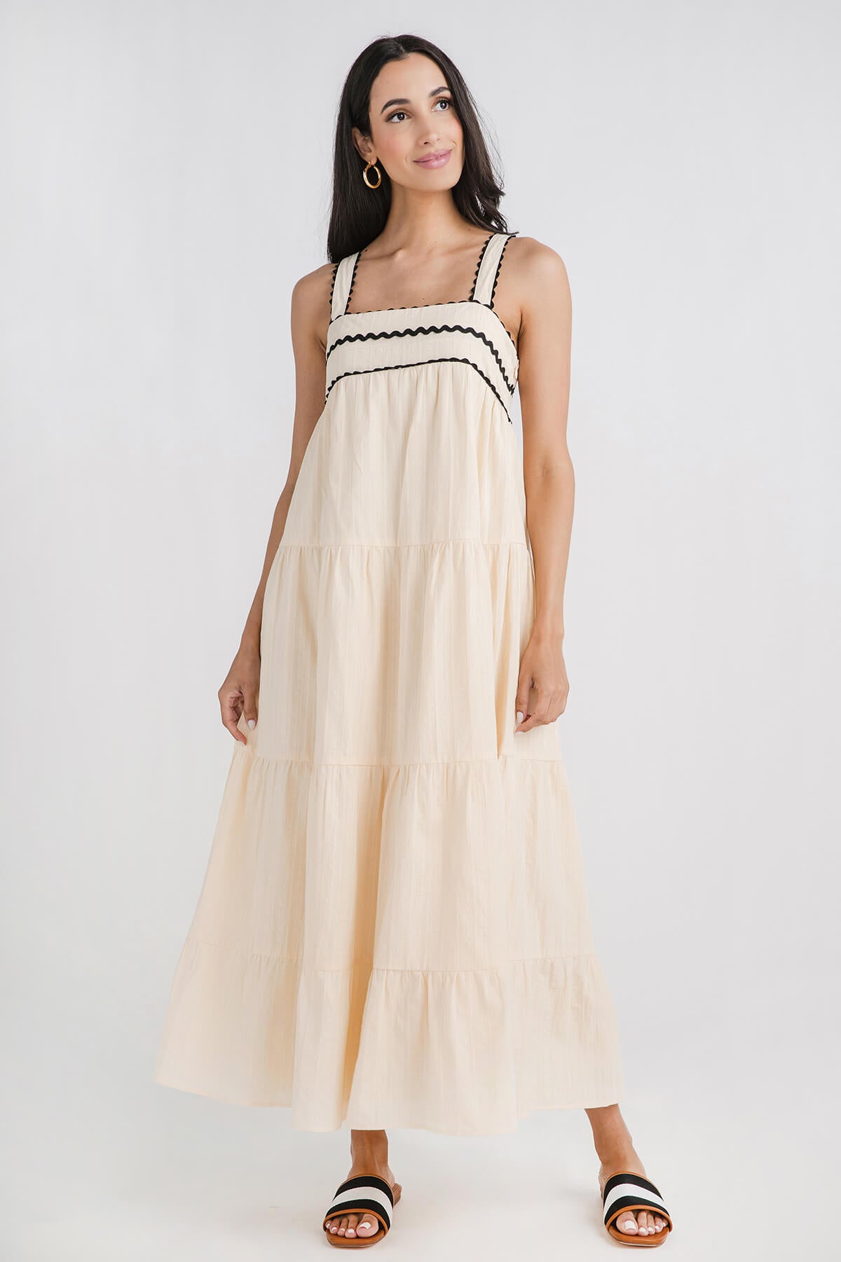 Lalavon Cotton Tiered Sleeveless Maxi Dress