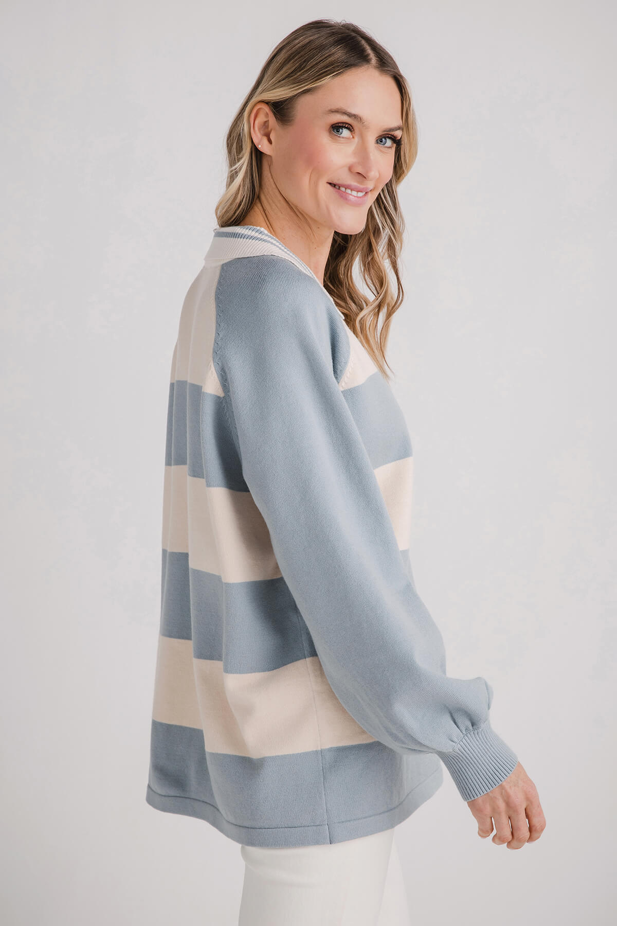 Lelis Long Sleeve V-neck Striped Over Sized Sweater