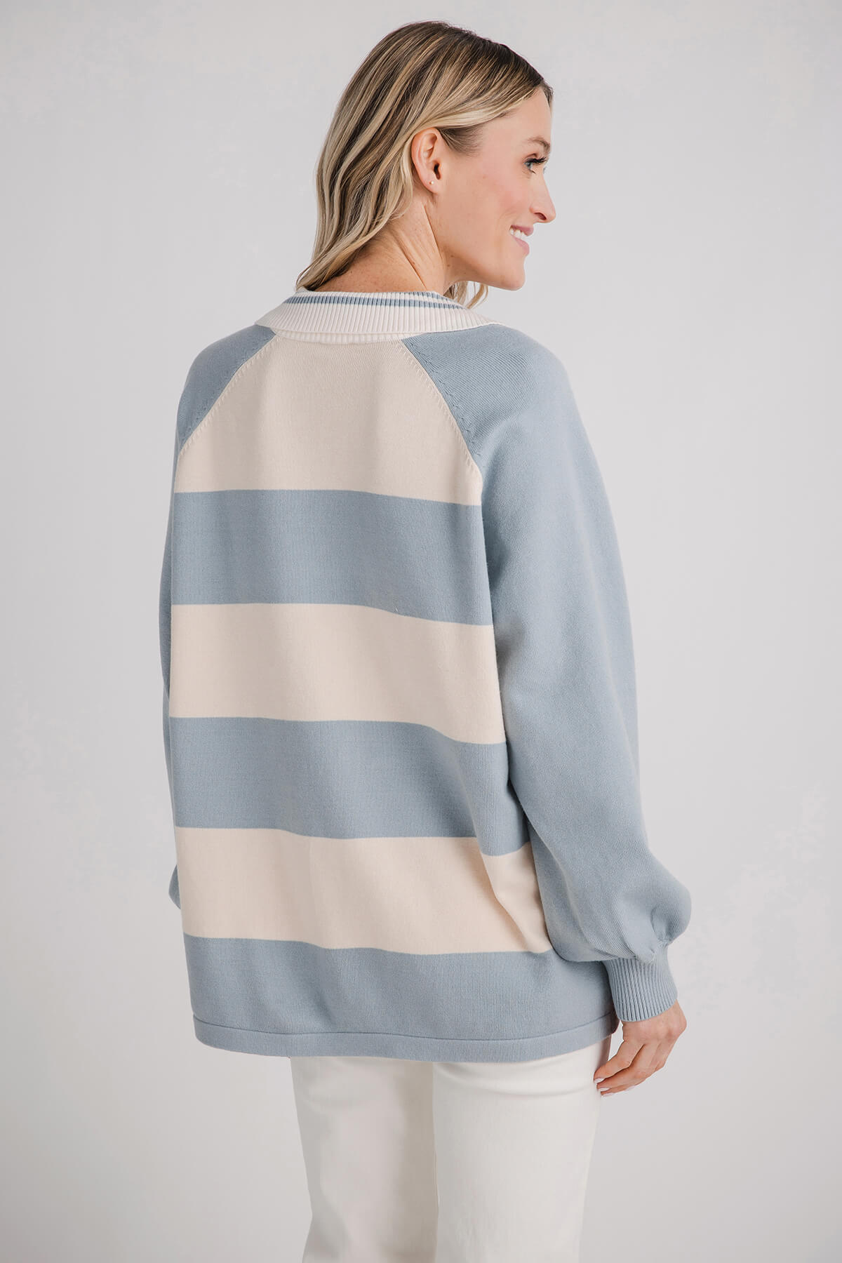 Lelis Long Sleeve V-neck Striped Over Sized Sweater