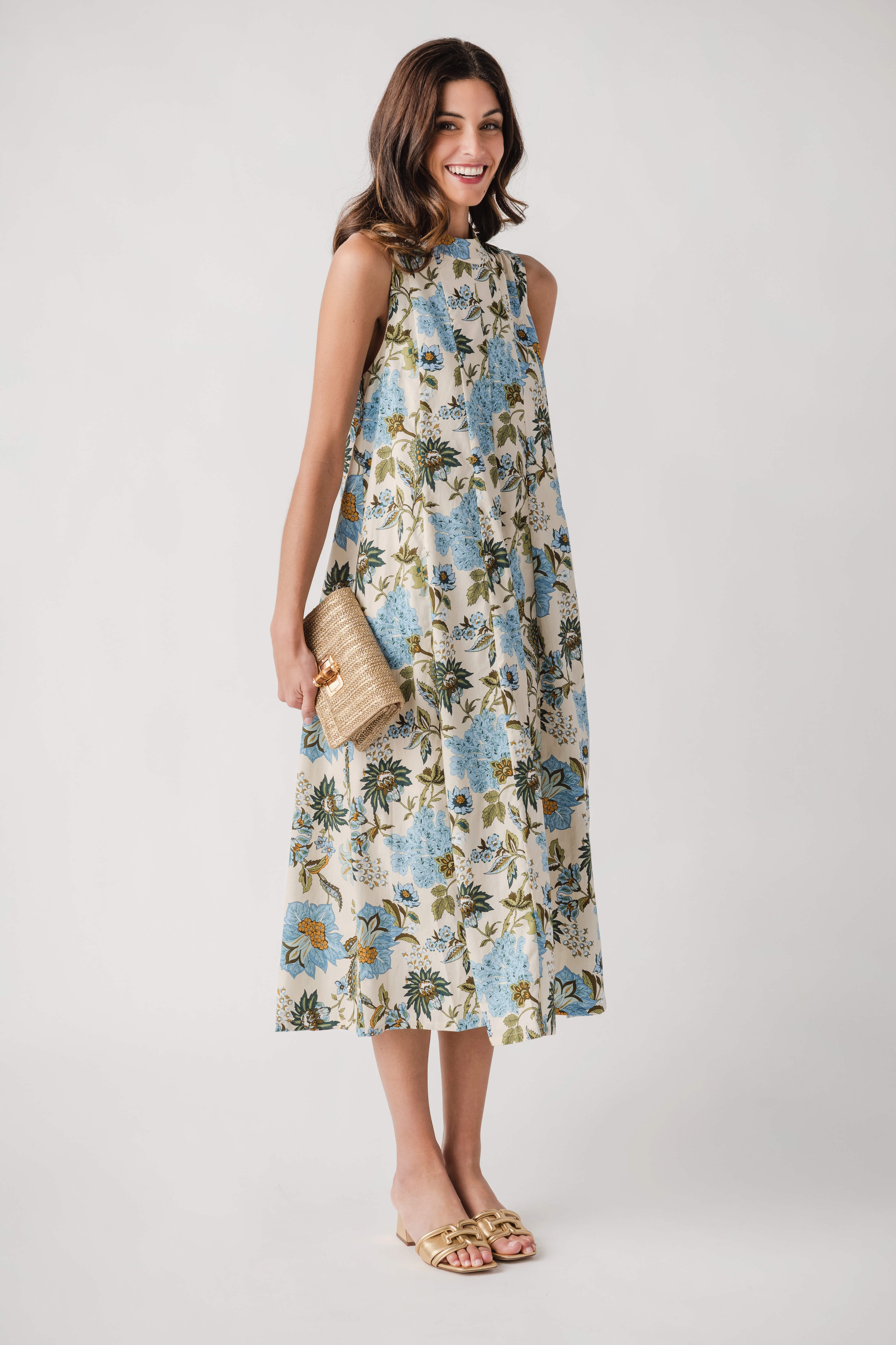 THML Floral Tie Neck Midi Dress