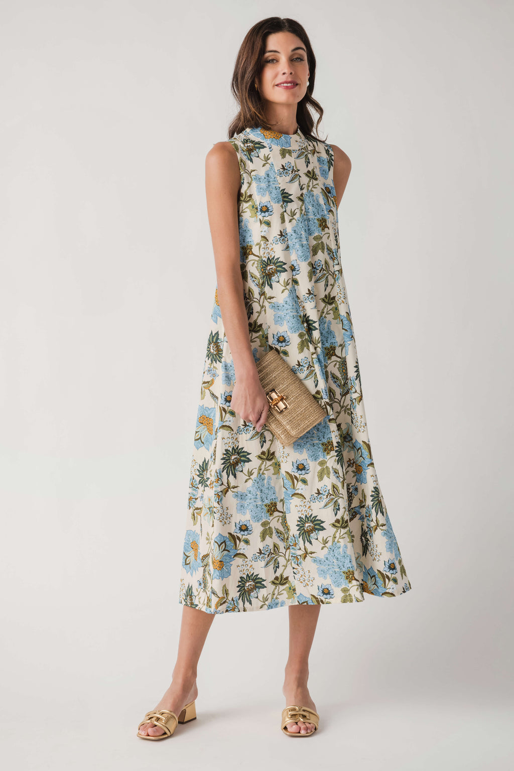 THML Floral Tie Neck Midi Dress