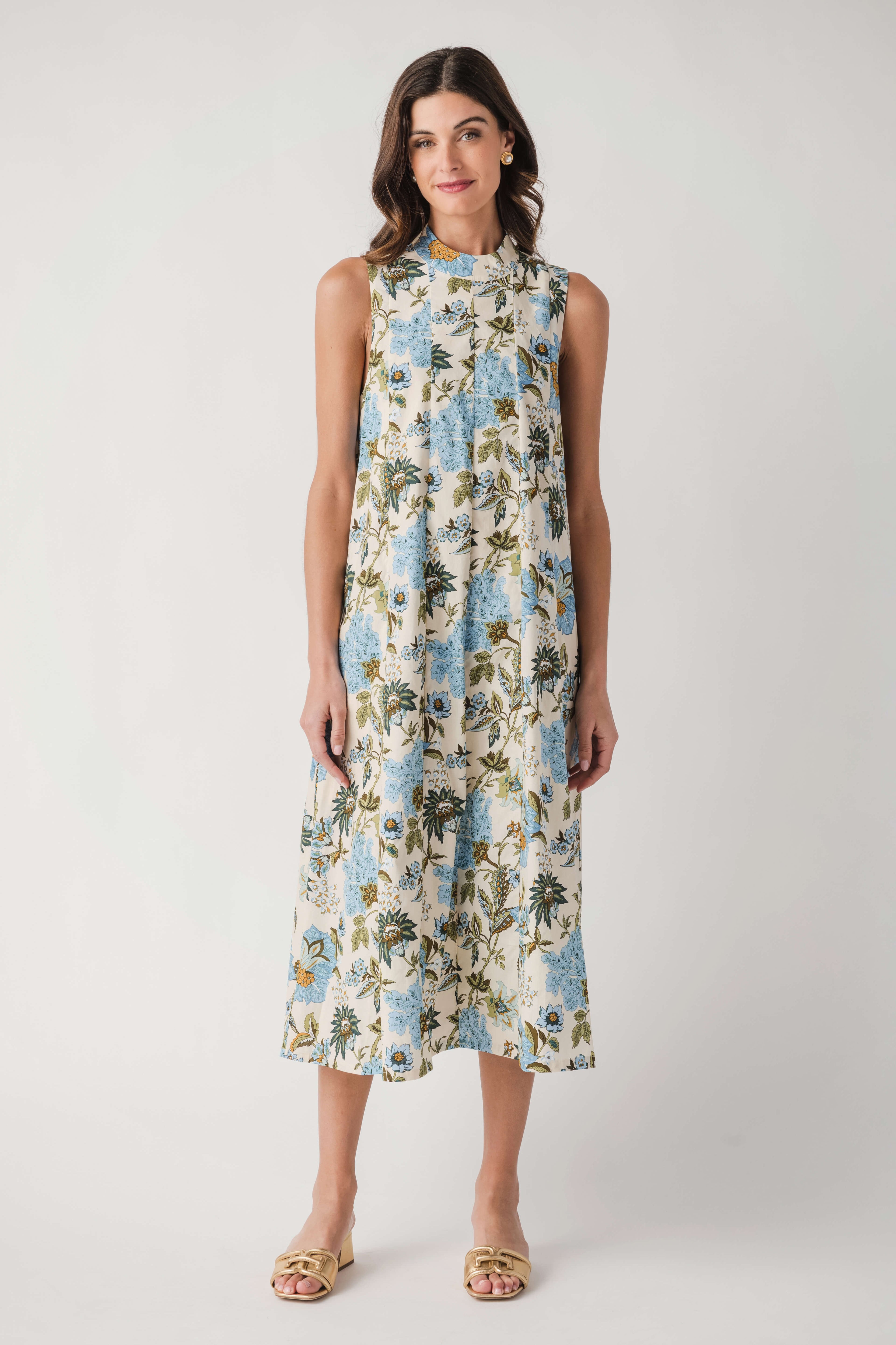 THML Floral Tie Neck Midi Dress