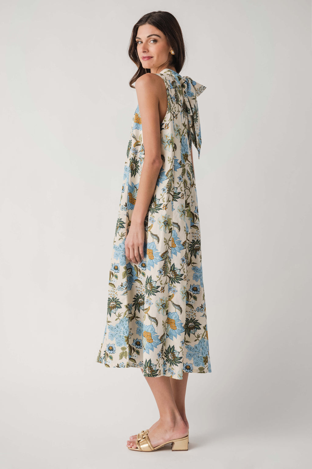 THML Floral Tie Neck Midi Dress