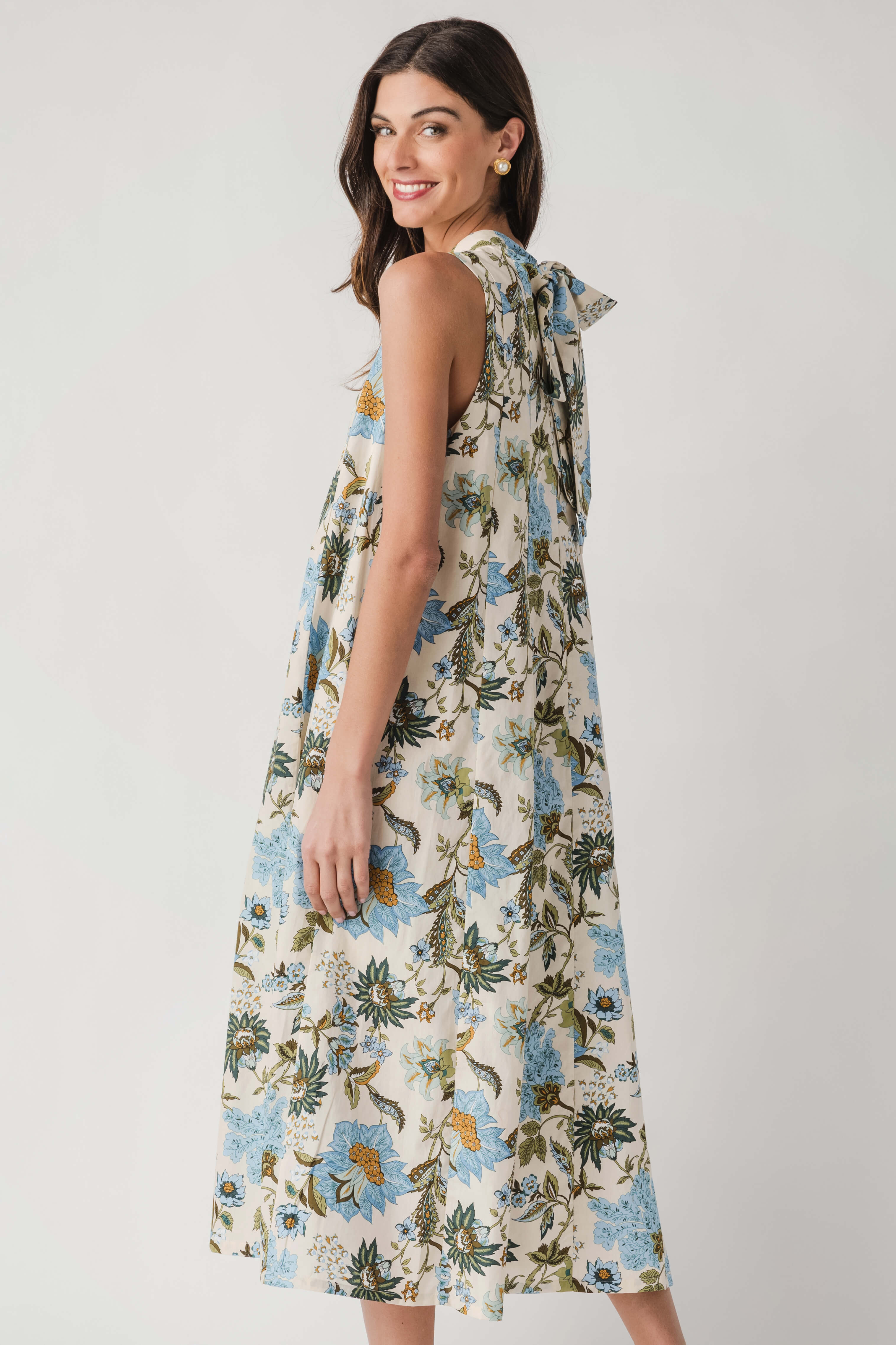 THML Floral Tie Neck Midi Dress