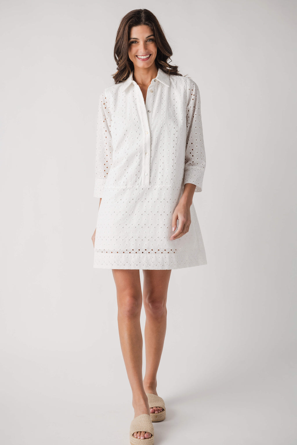 Pinch Eyelet Long Sleeve Dress