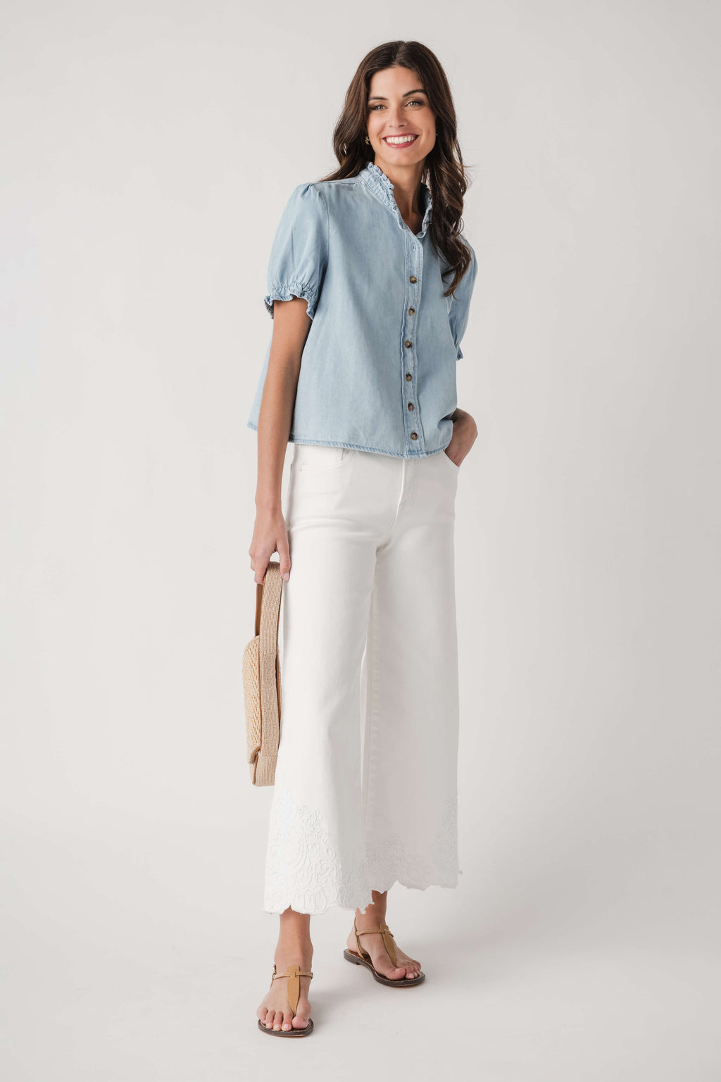 Wishlist Ruffle Collar Chambray Top