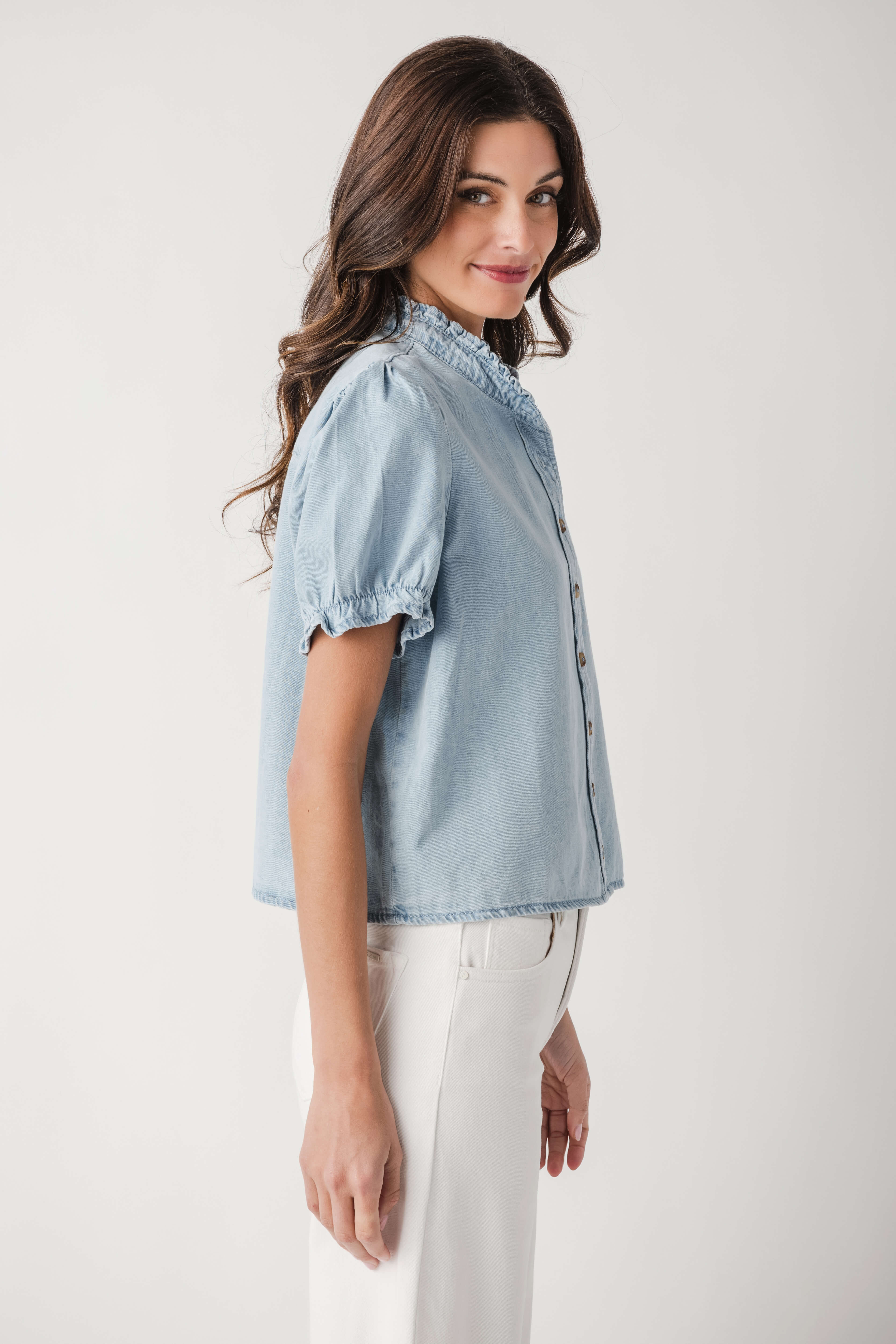 Wishlist Ruffle Collar Chambray Top