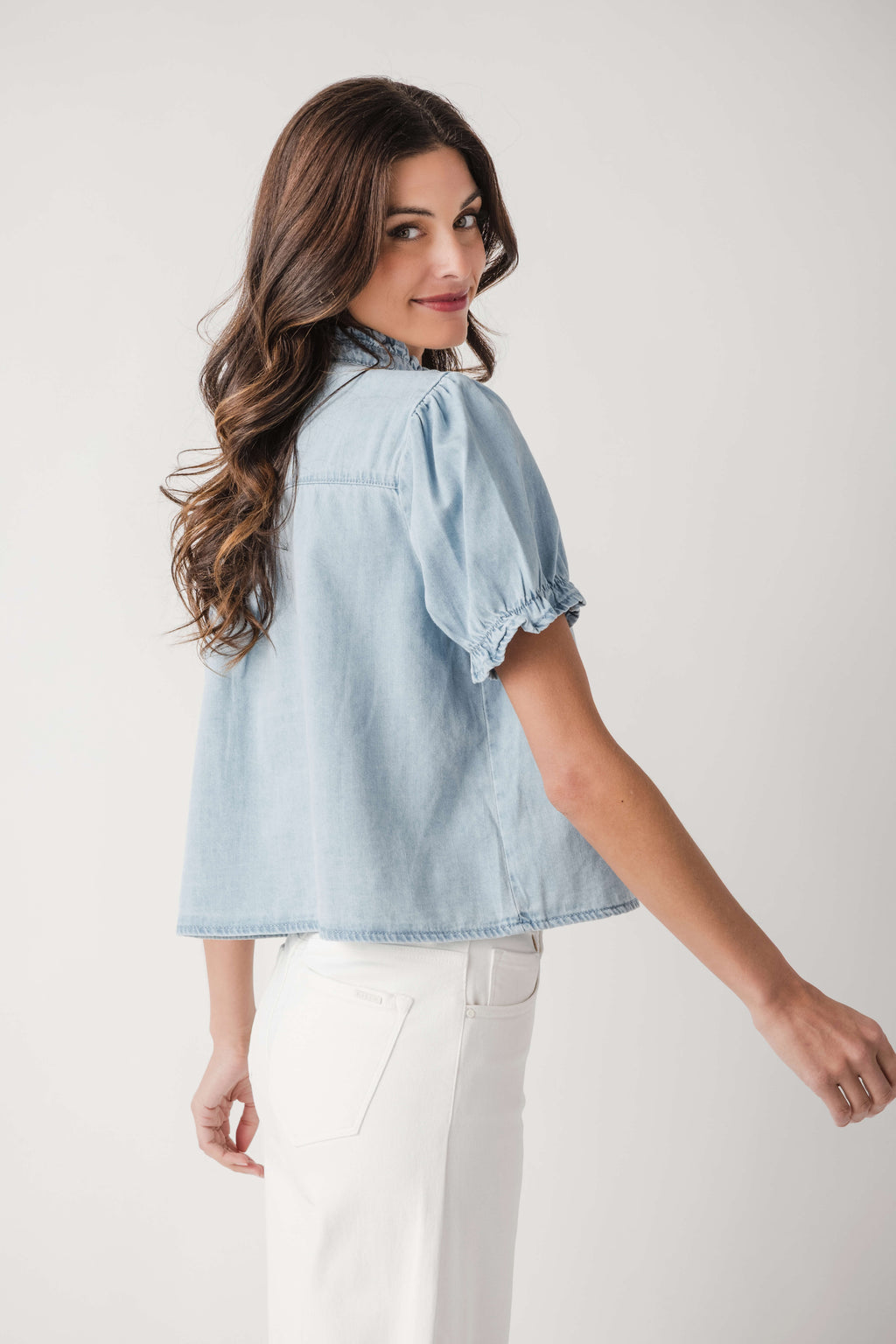 Wishlist Ruffle Collar Chambray Top
