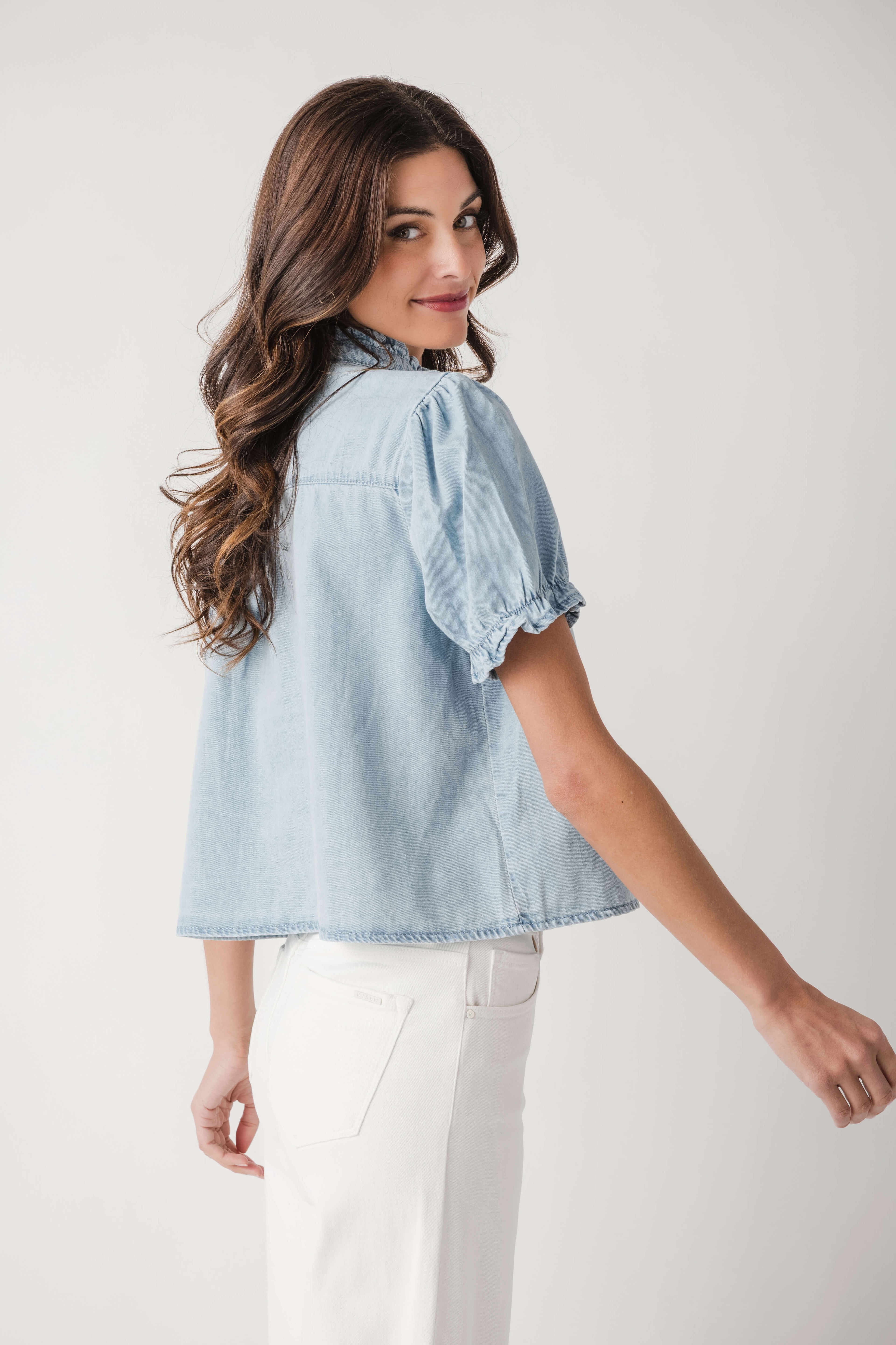 Wishlist Ruffle Collar Chambray Top