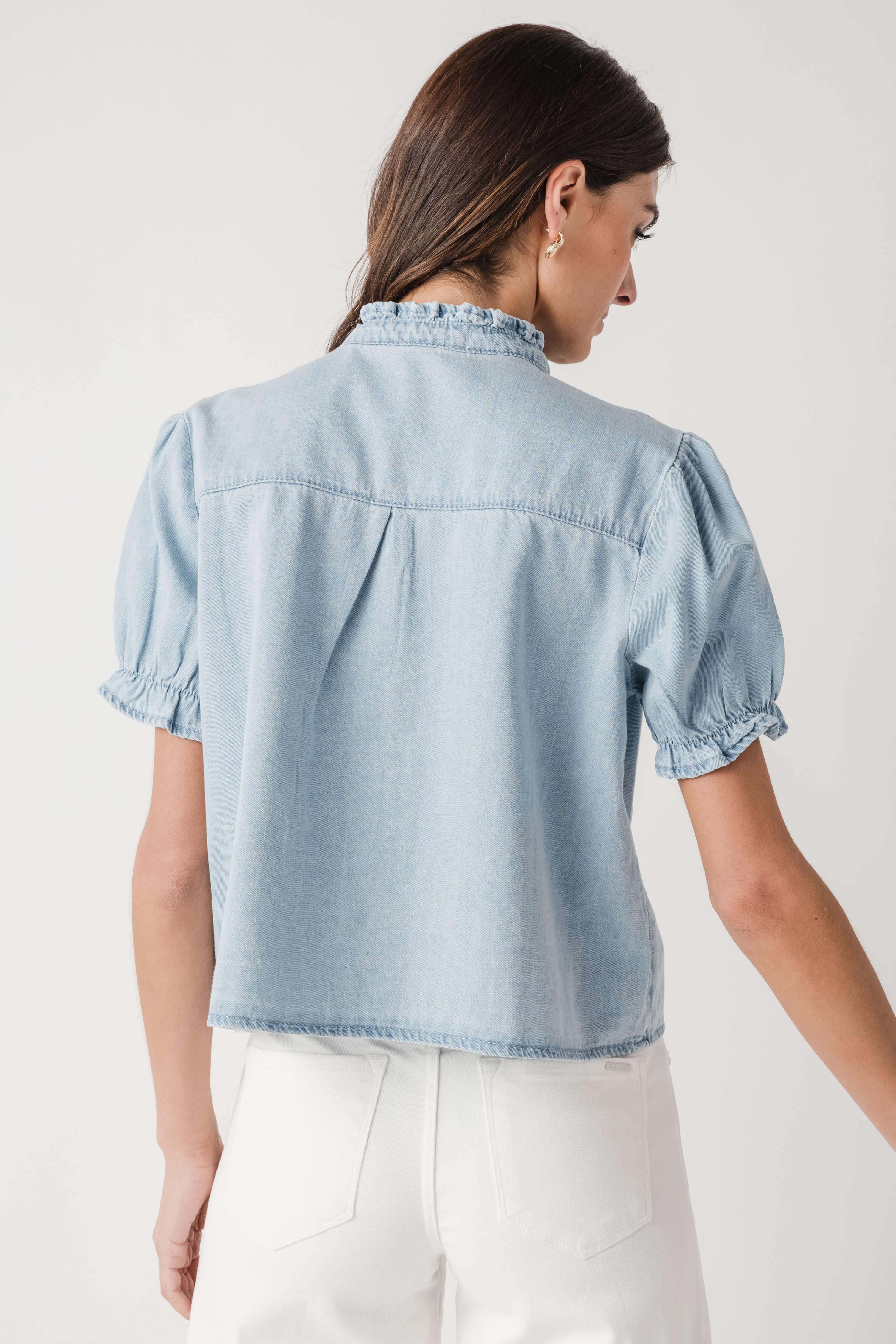 Wishlist Ruffle Collar Chambray Top