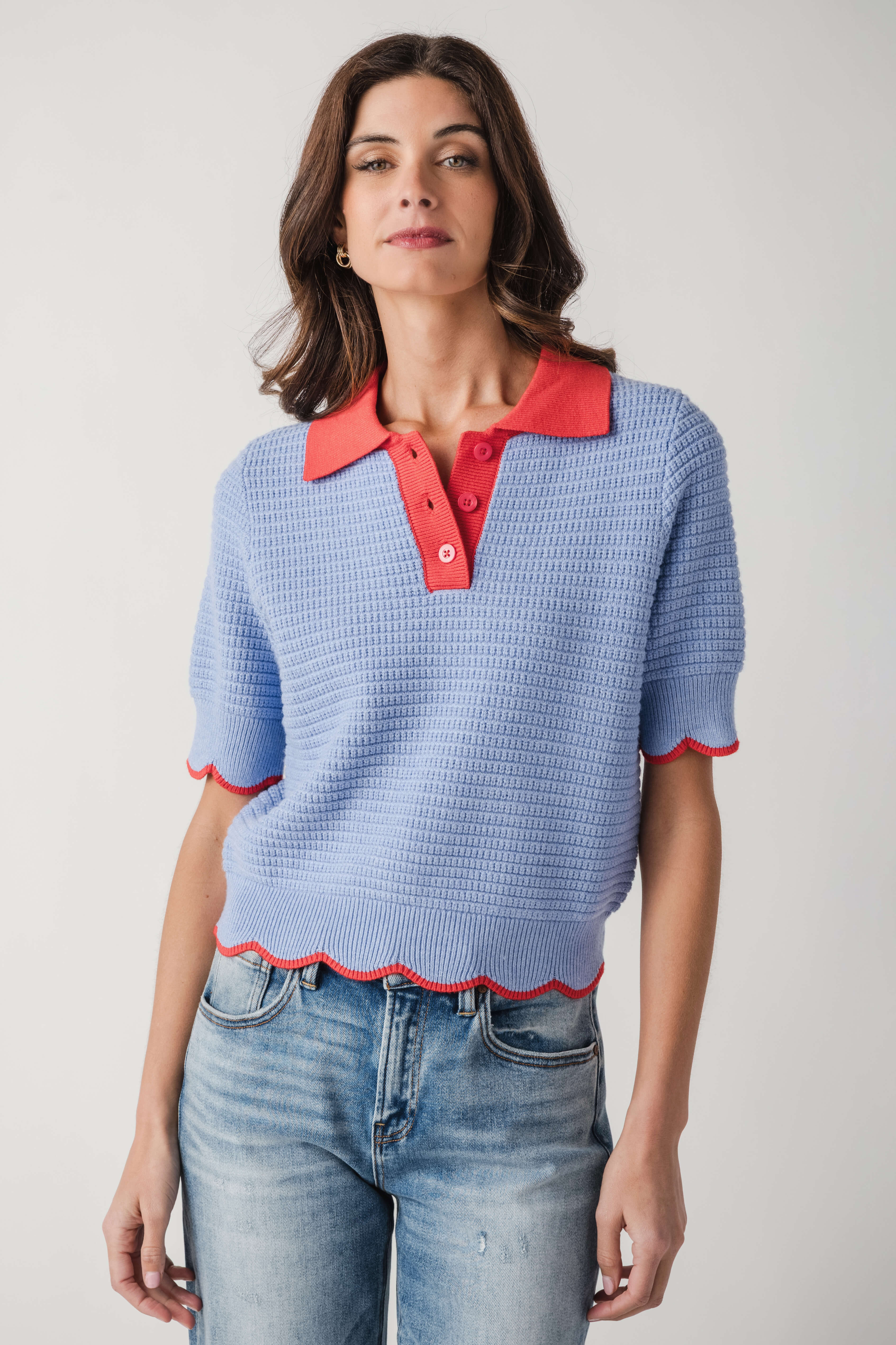 THML Contrast Scalloped Hem Top