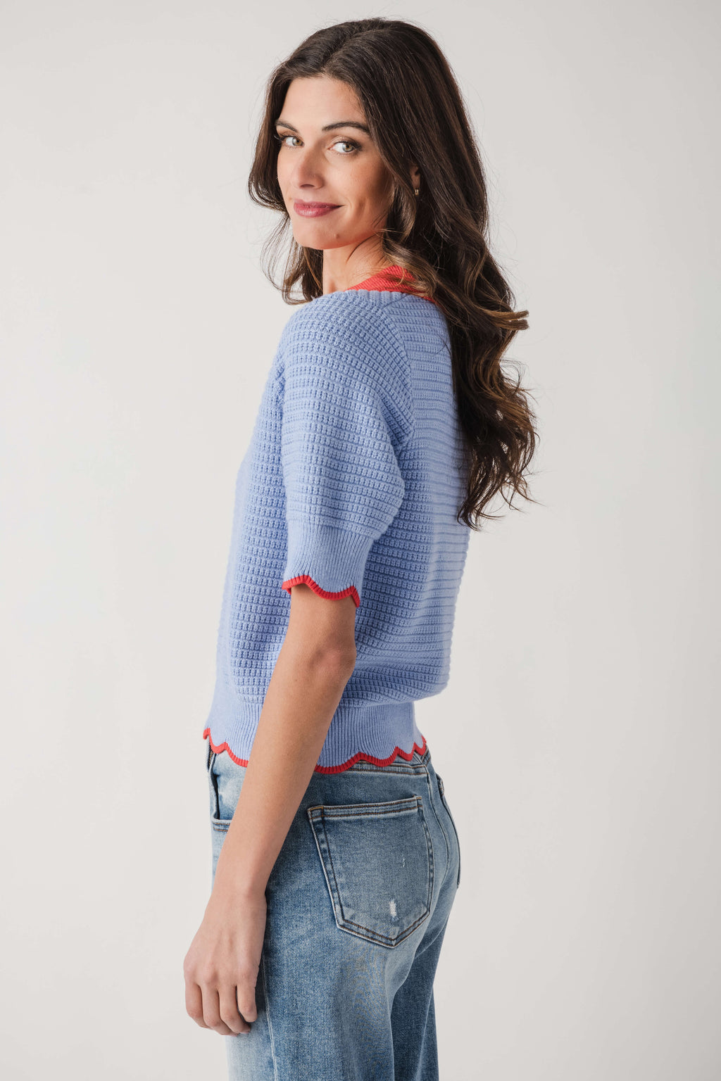 THML Contrast Scalloped Hem Top