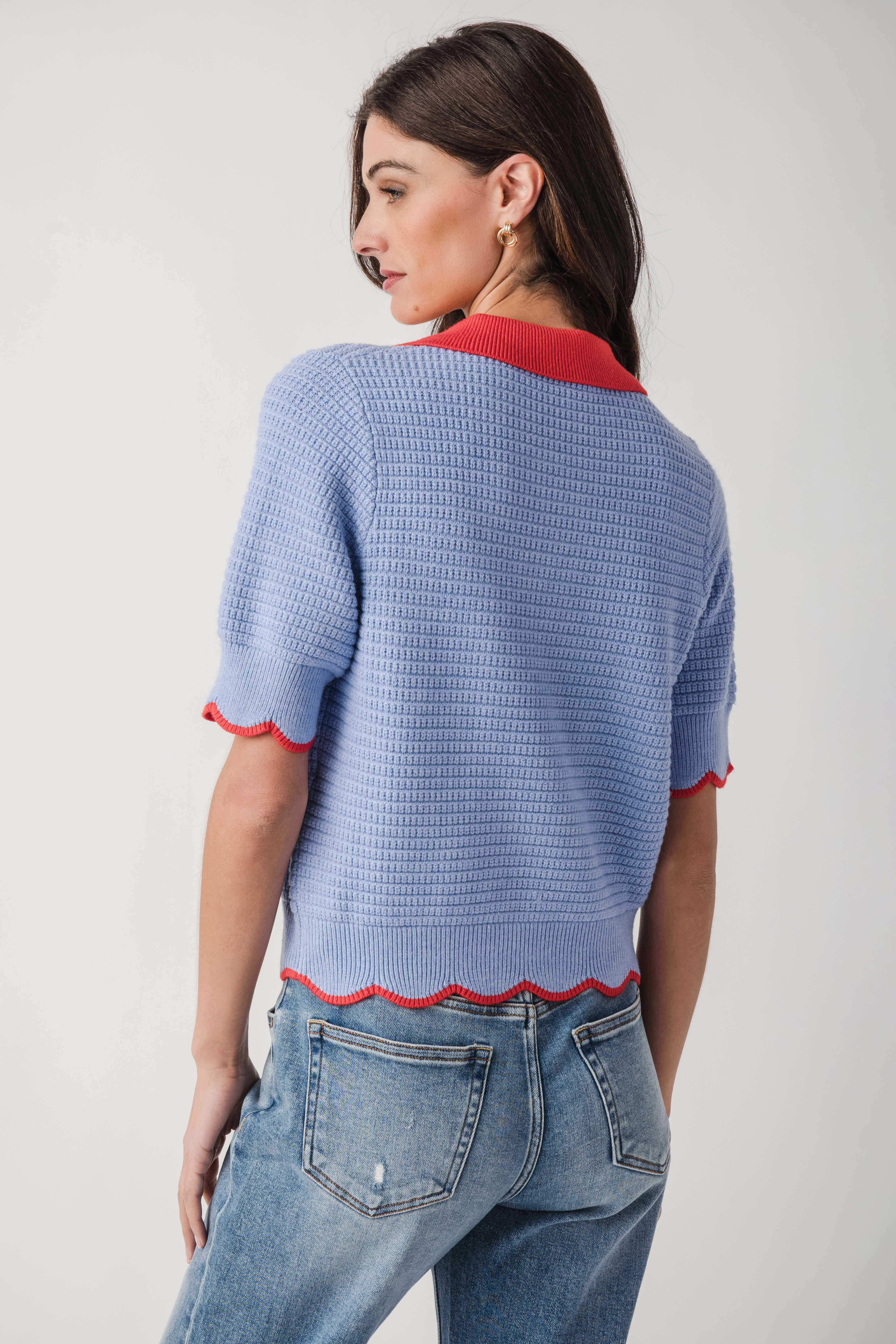 THML Contrast Scalloped Hem Top