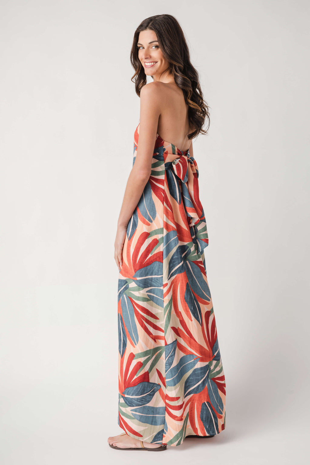 Dress Forum Palm Print Strapless Maxi Dress