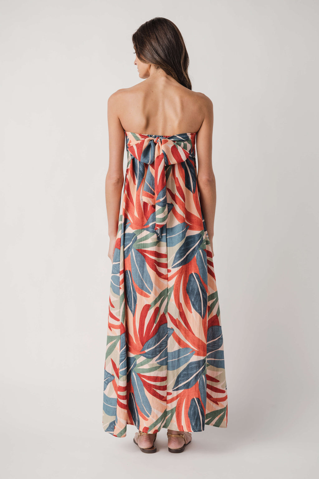 Dress Forum Palm Print Strapless Maxi Dress