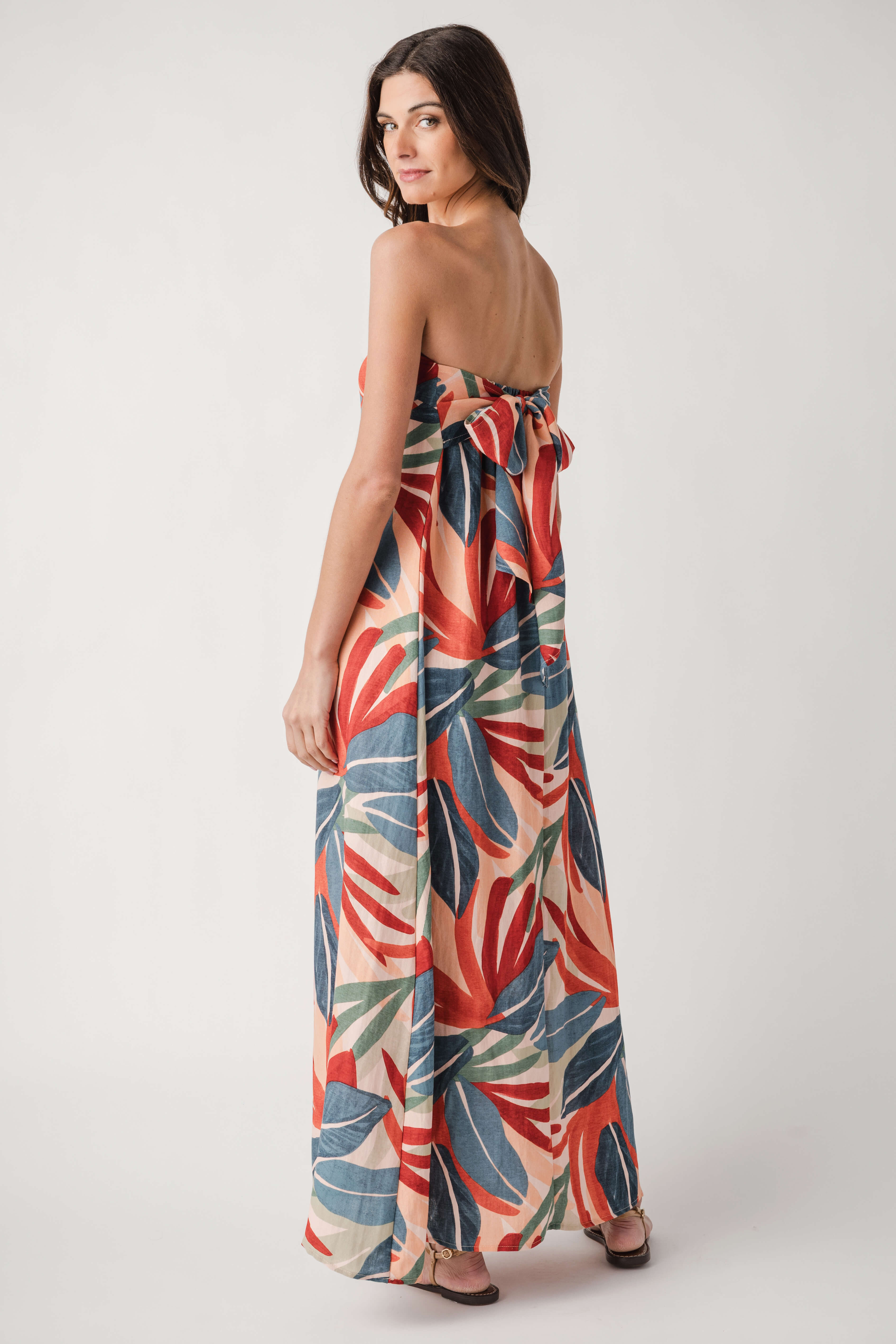 The Sun Palm Strapless Dress L