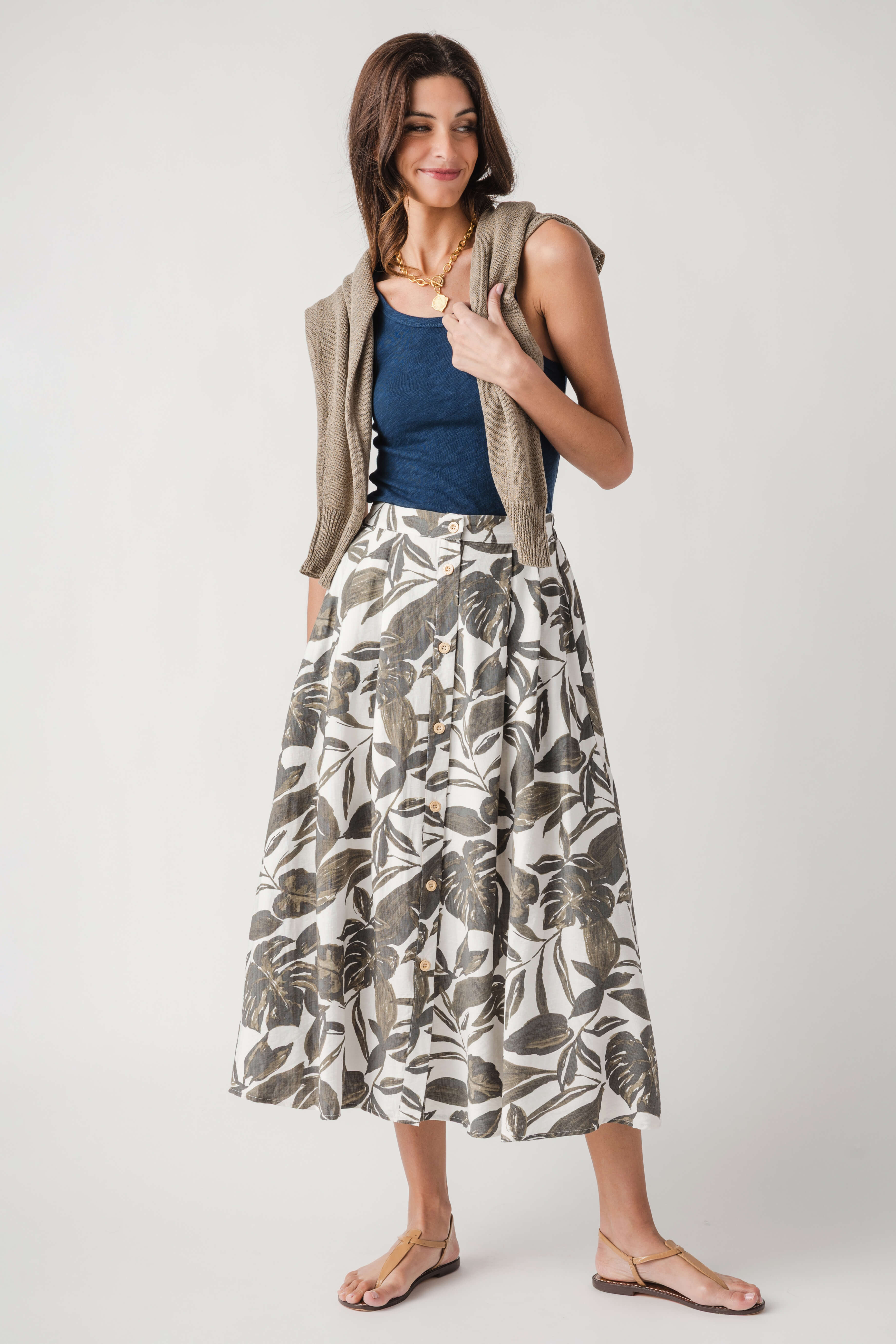 Dress Forum Button Front Midi Skirt