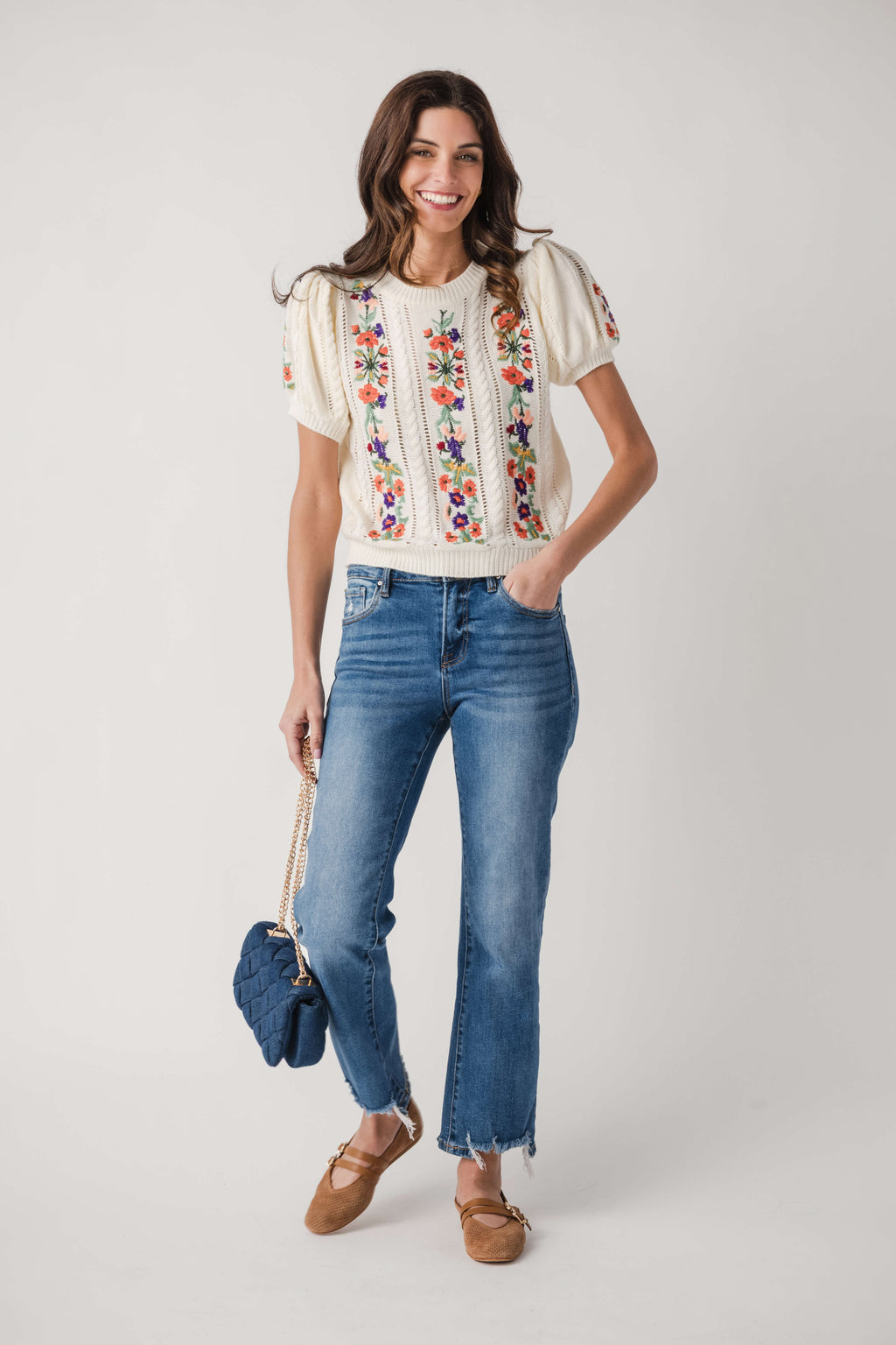 Strut & Bolt Meadow Embroidered Knit Top
