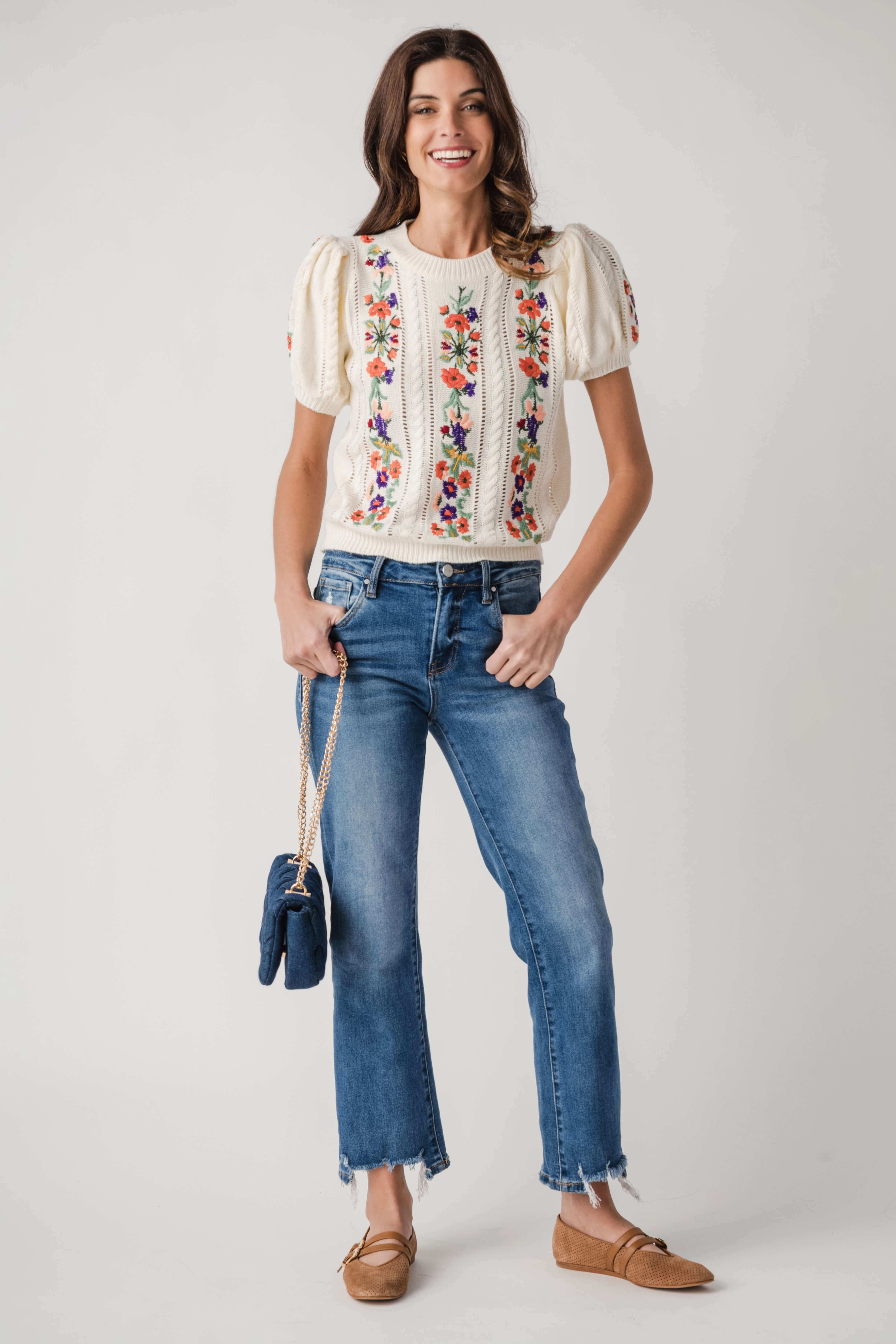 Strut & Bolt Meadow Embroidered Knit Top