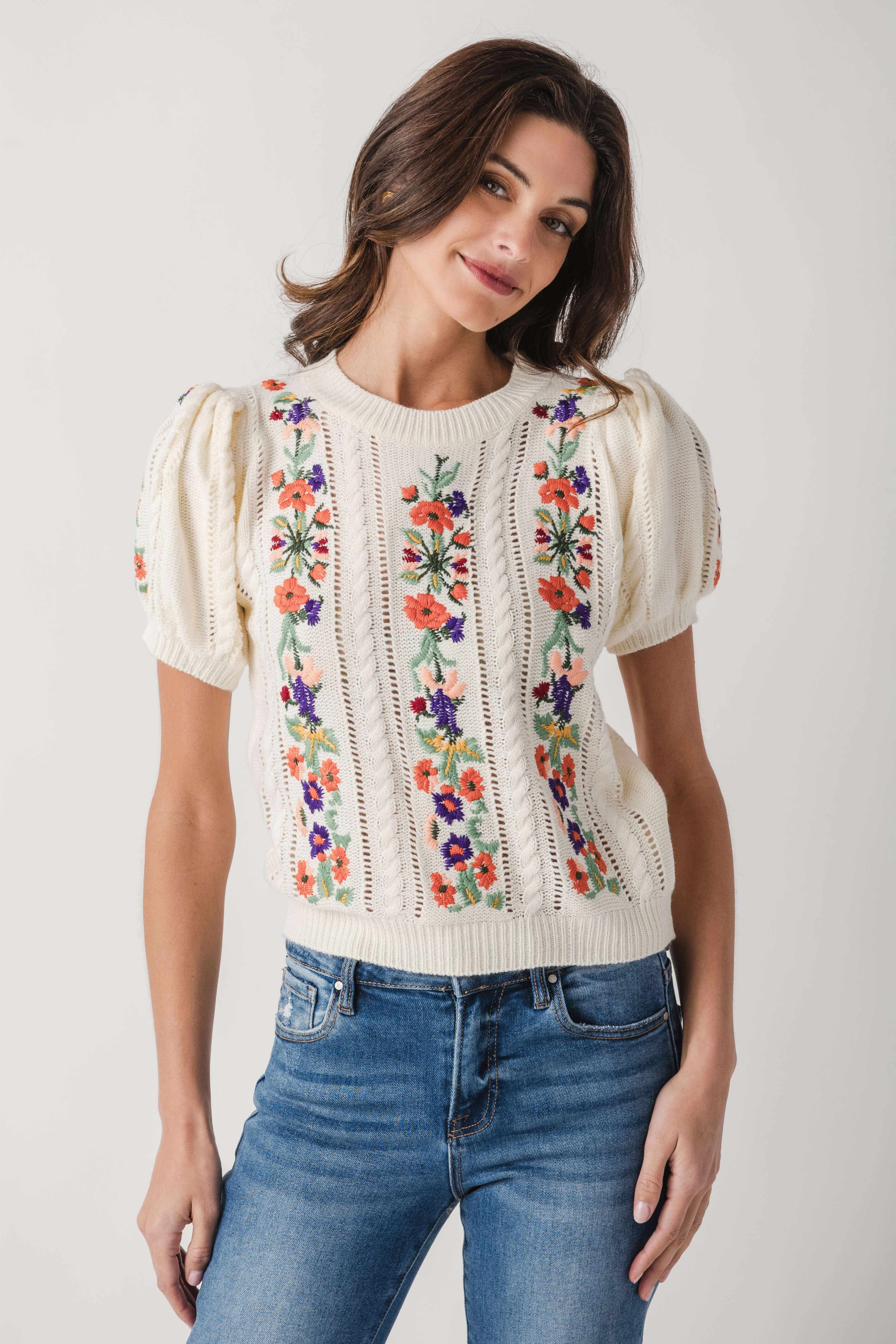 Strut & Bolt Meadow Embroidered Knit Top