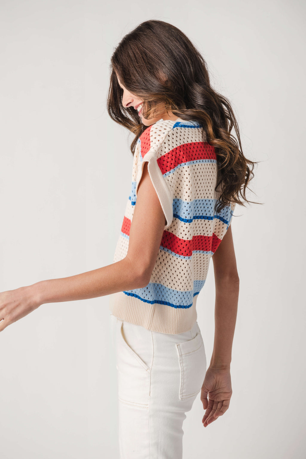 THML Coastal Stripe Knit Polo Top