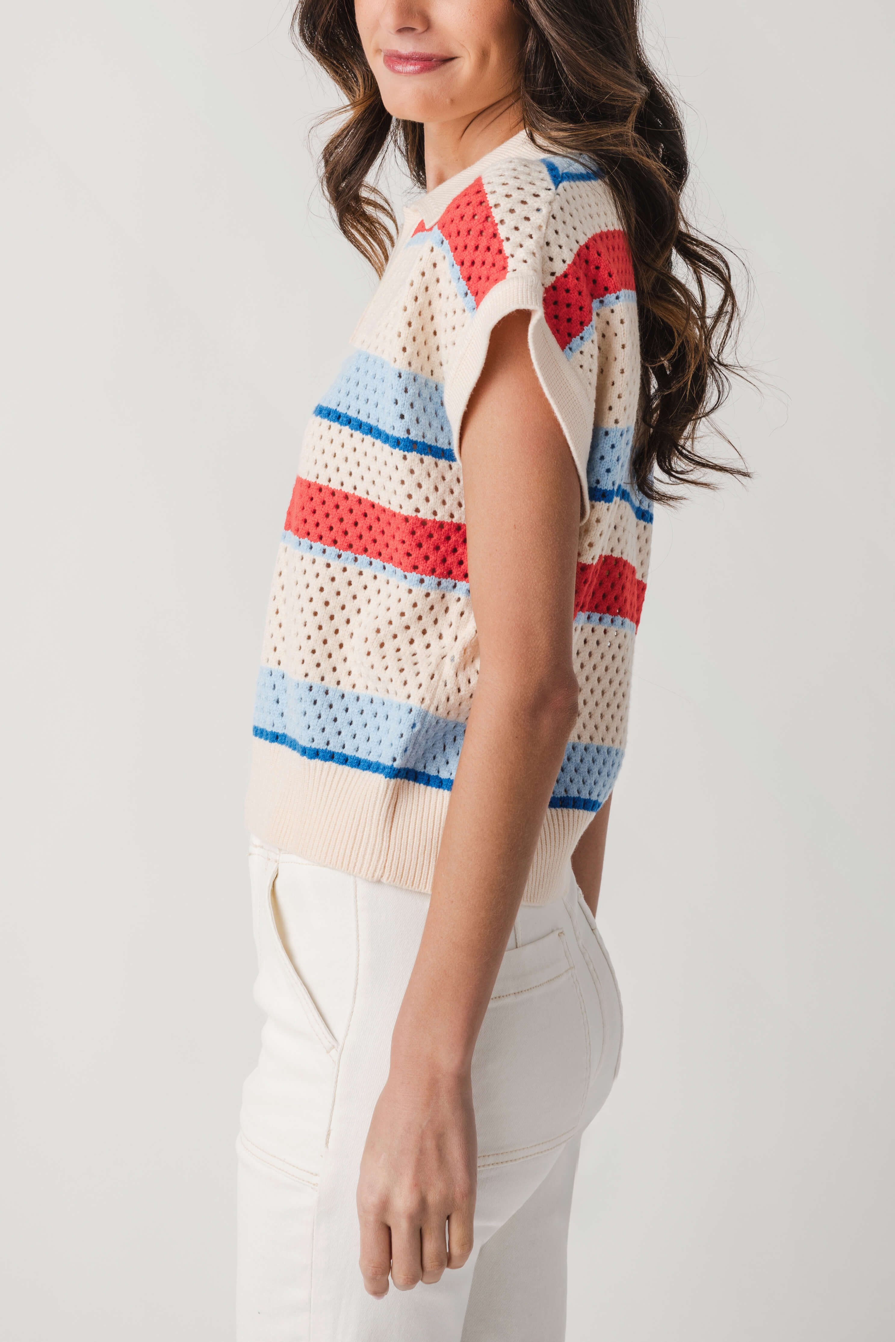 THML Coastal Stripe Knit Polo Top