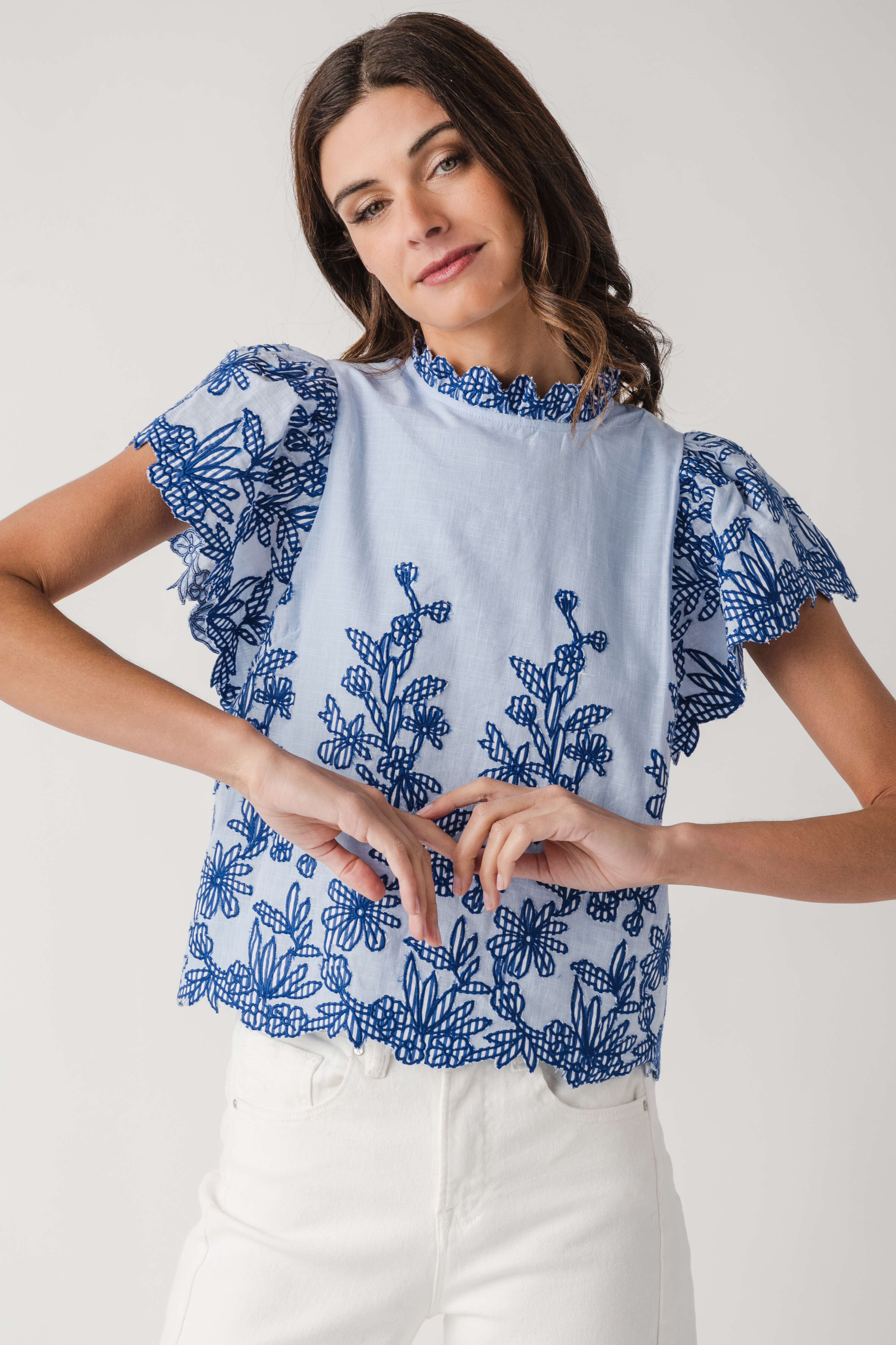 Fate Embroidered Ruffle Sleeve Top