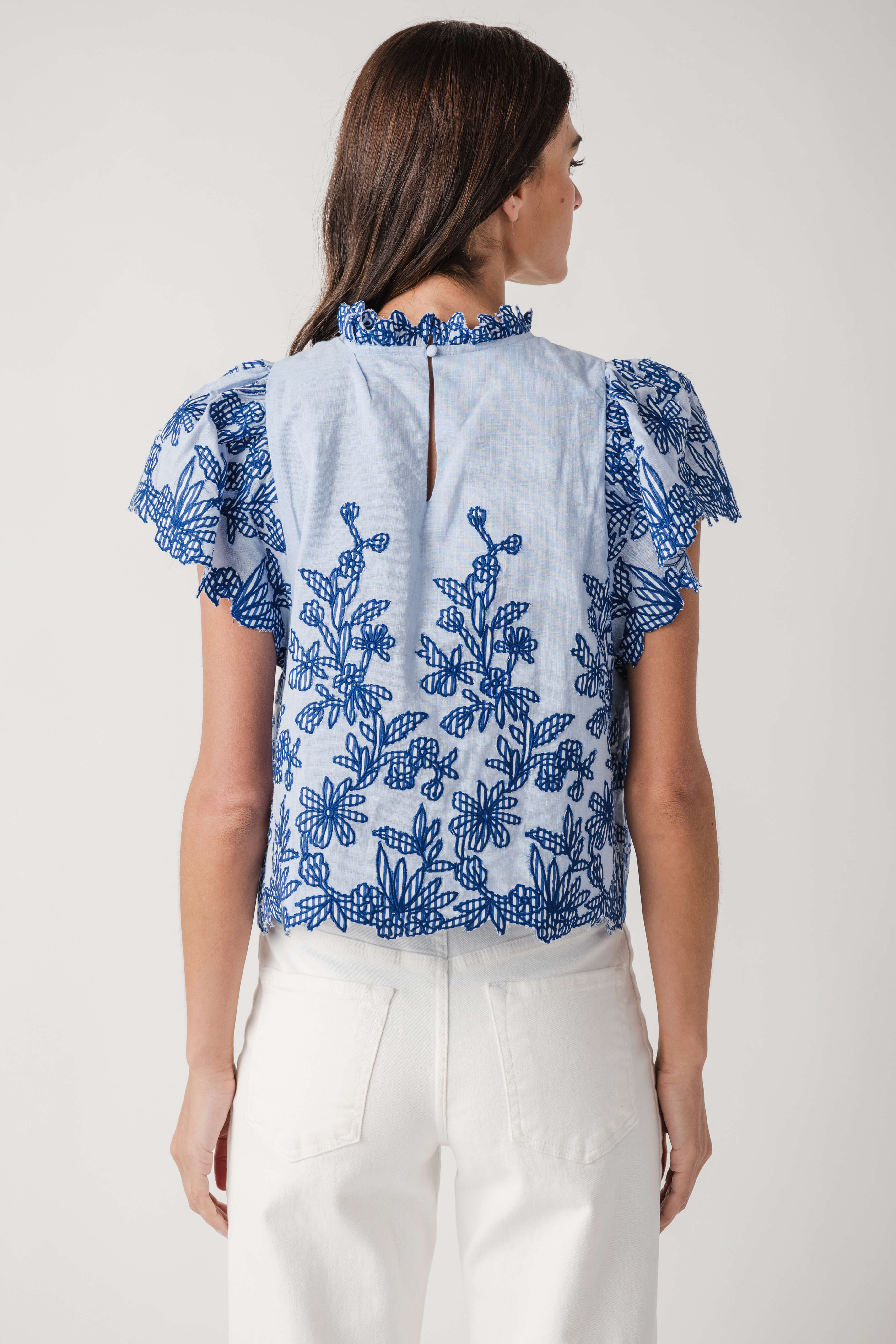 Fate Embroidered Ruffle Sleeve Top