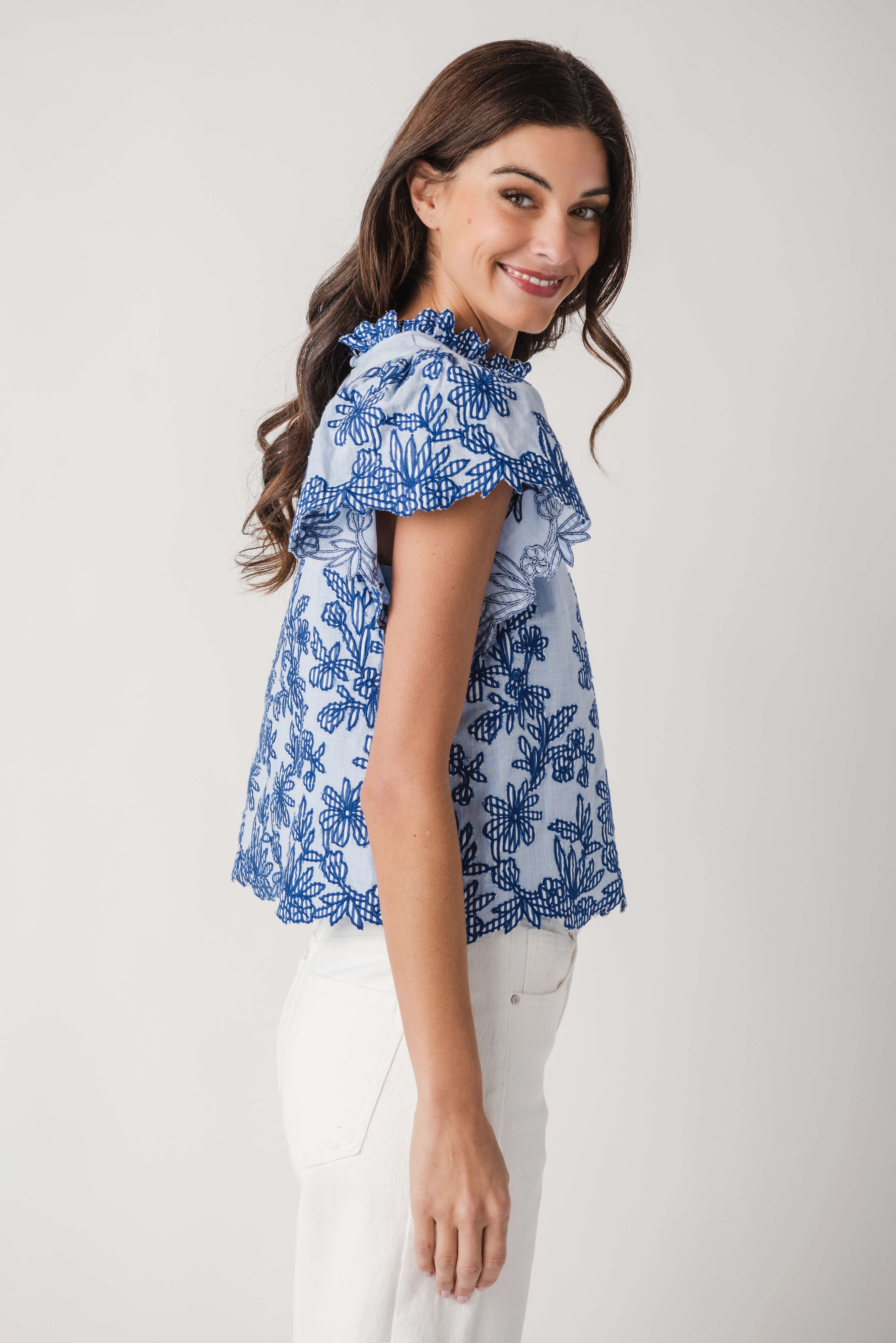 Fate Embroidered Ruffle Sleeve Top