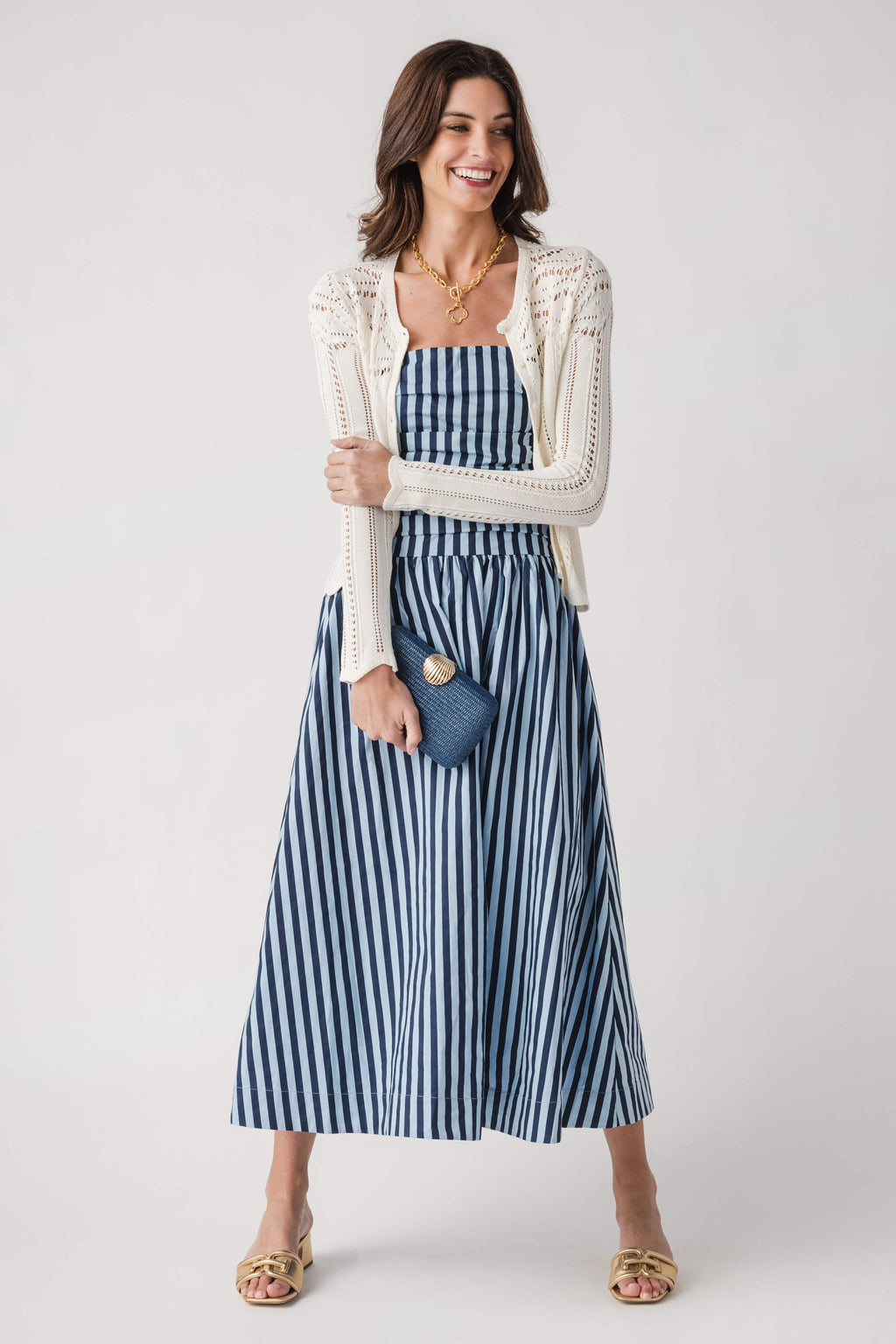 Pinch Striped Strapless Dress