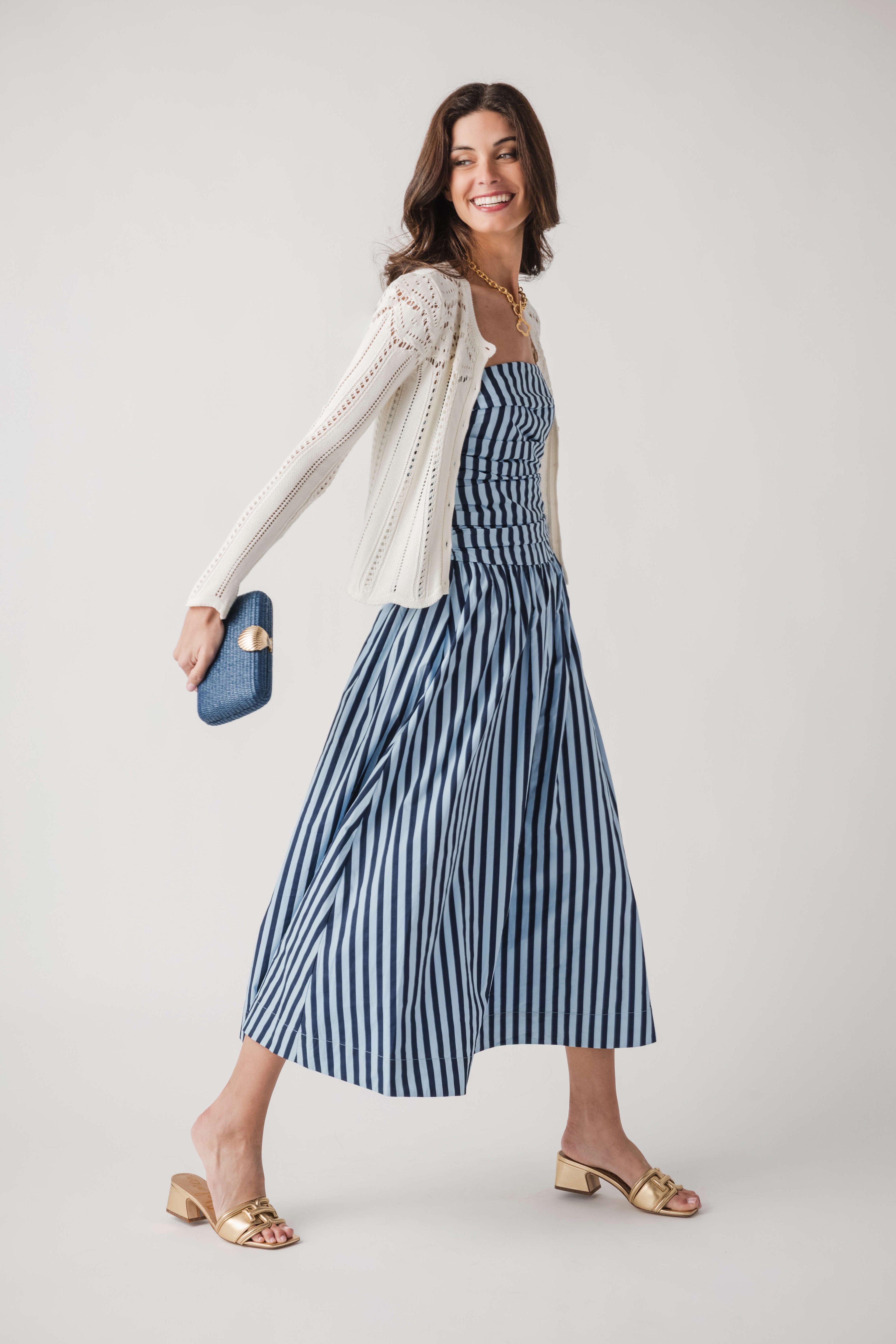 Pinch Striped Strapless Dress Navy/Blue / Large Pinch Striped Strapless Dress Navy/Blue / Large