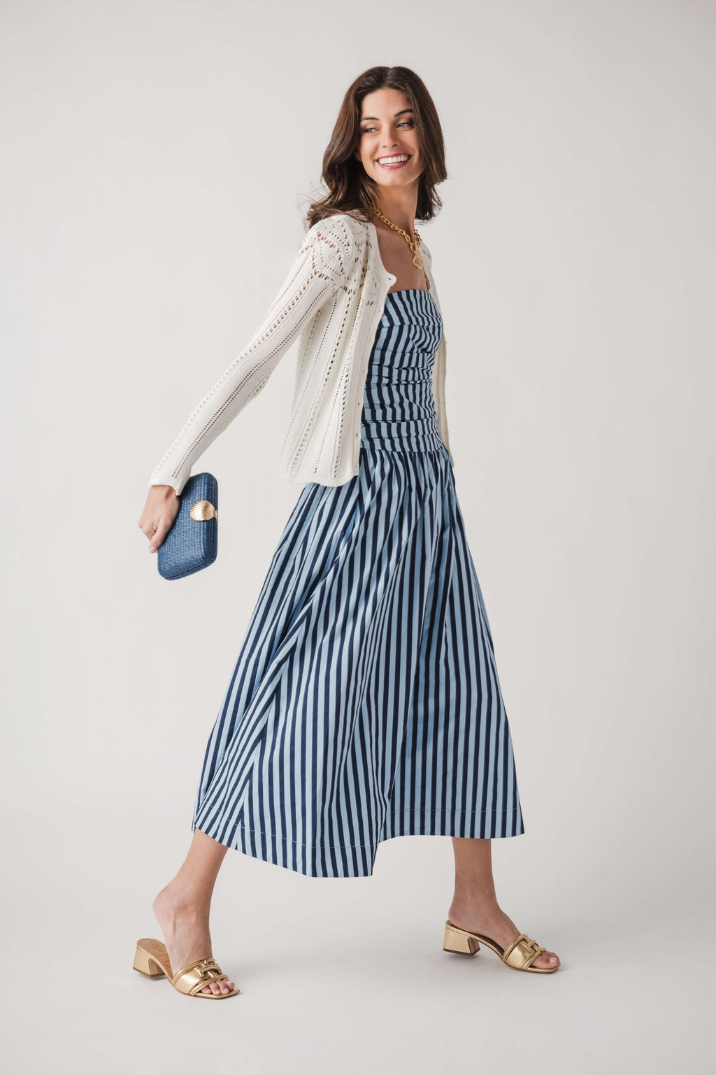 Pinch Striped Strapless Dress