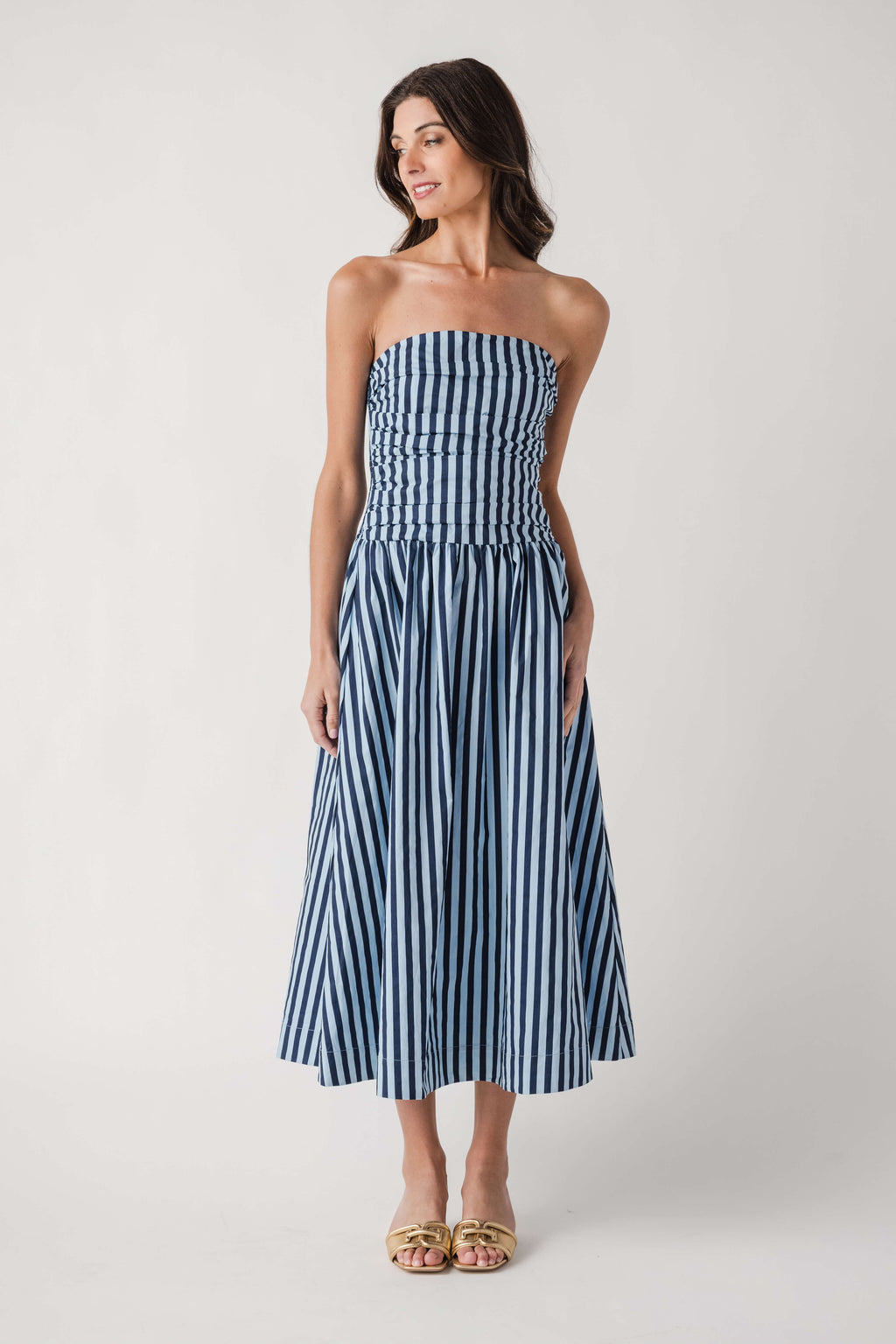 Pinch Striped Strapless Dress