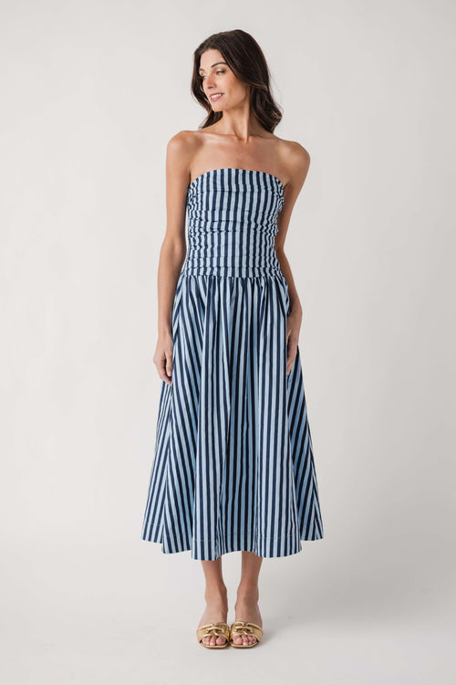 Pinch Striped Strapless Dress