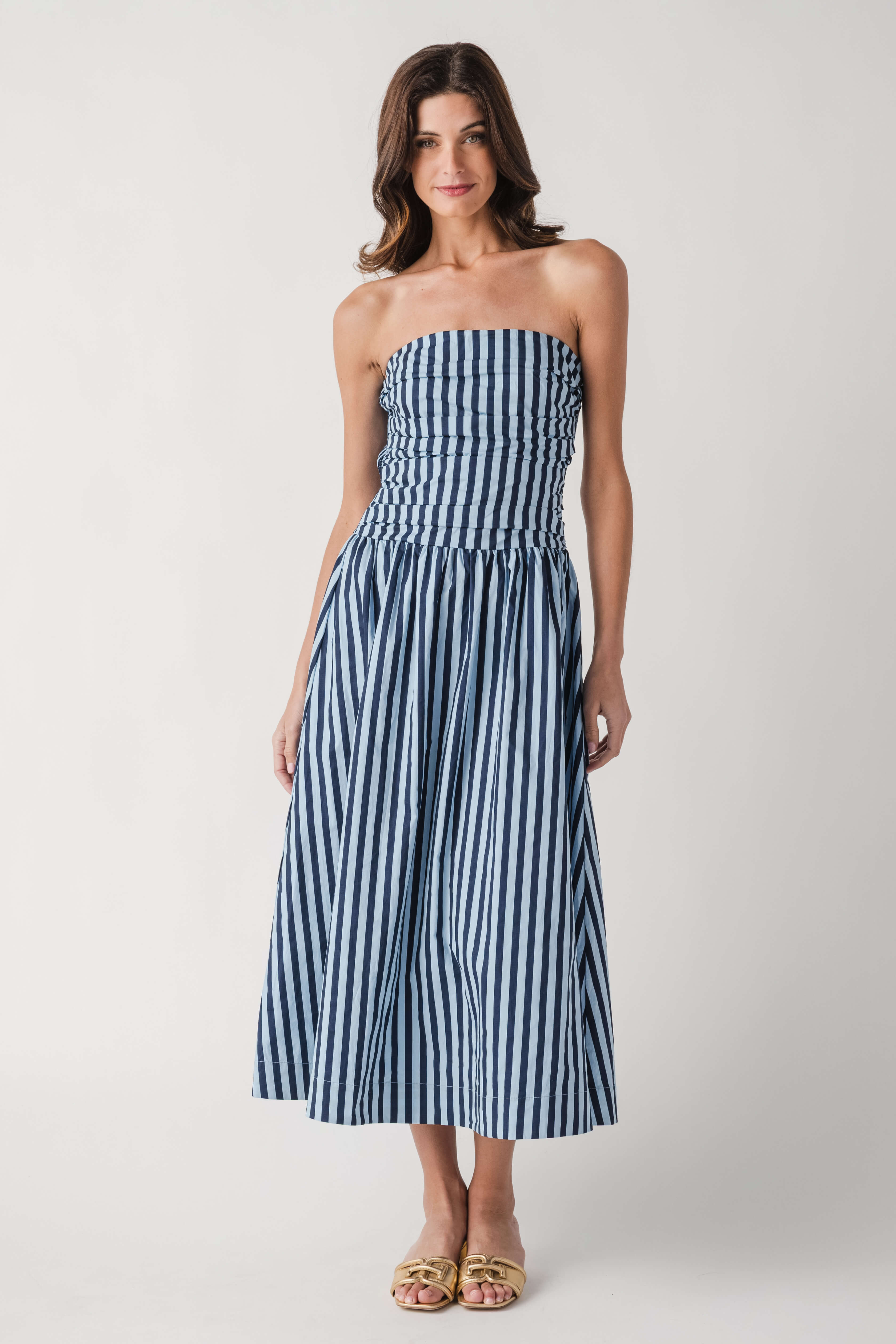 Pinch Striped Strapless Dress