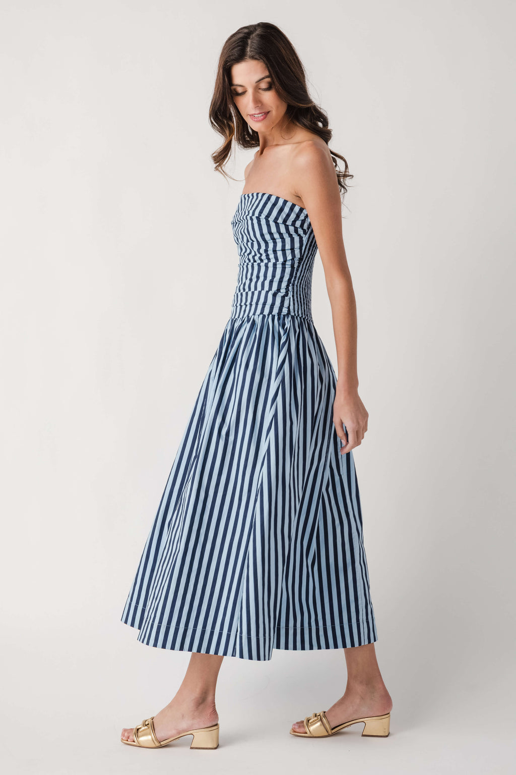 Pinch Striped Strapless Dress